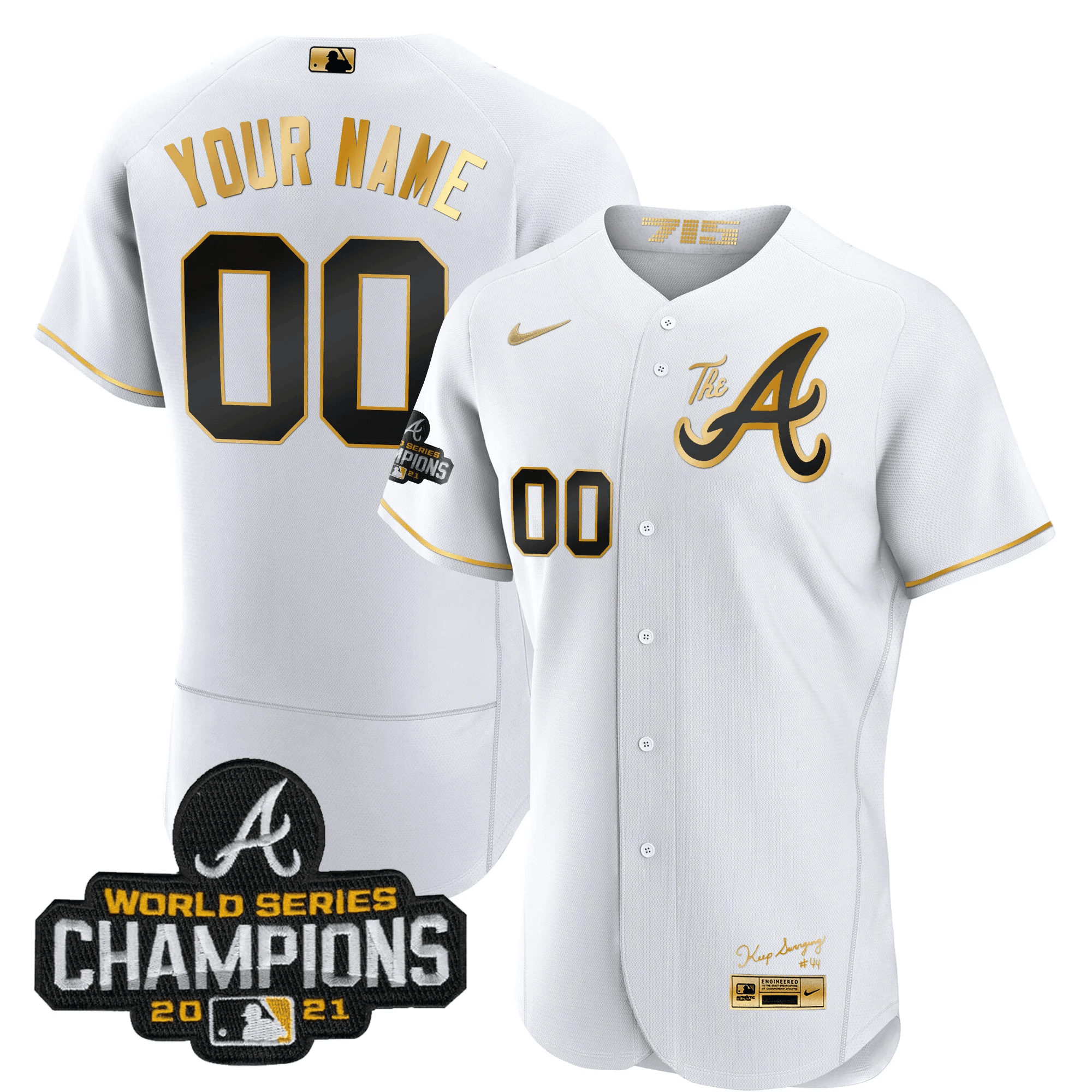 Atlanta Braves Champions City Connect Gold Custom Flex White Jersey - All Stitched