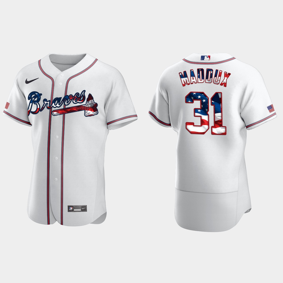 Atlanta Braves Greg Maddux 2020 Stars And Stripes 4th of July Jersey - White