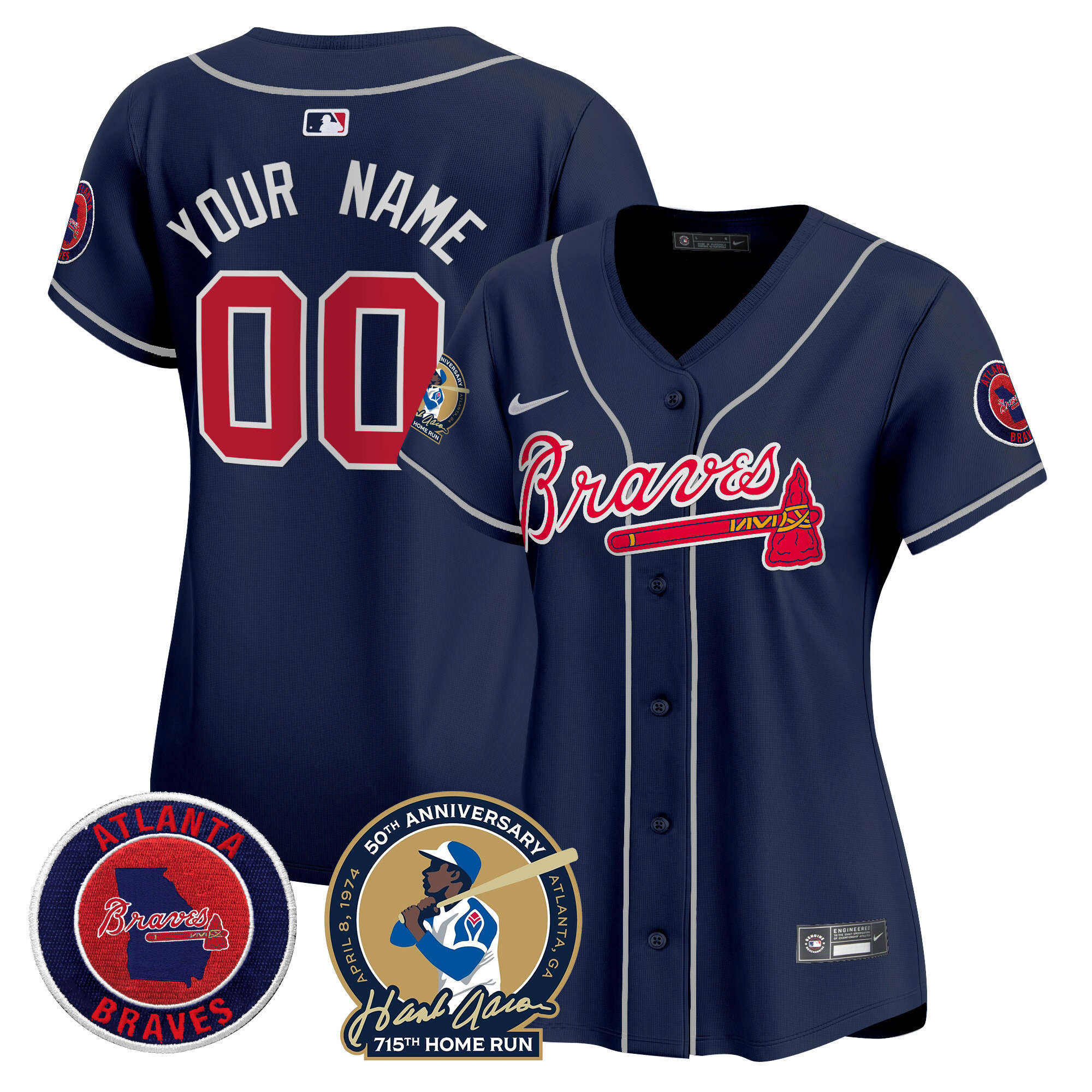 Atlanta Braves Hank Aaron 715th Home Run Patch Vapor Premier Limited Custom Navy Jersey - All Stitched
