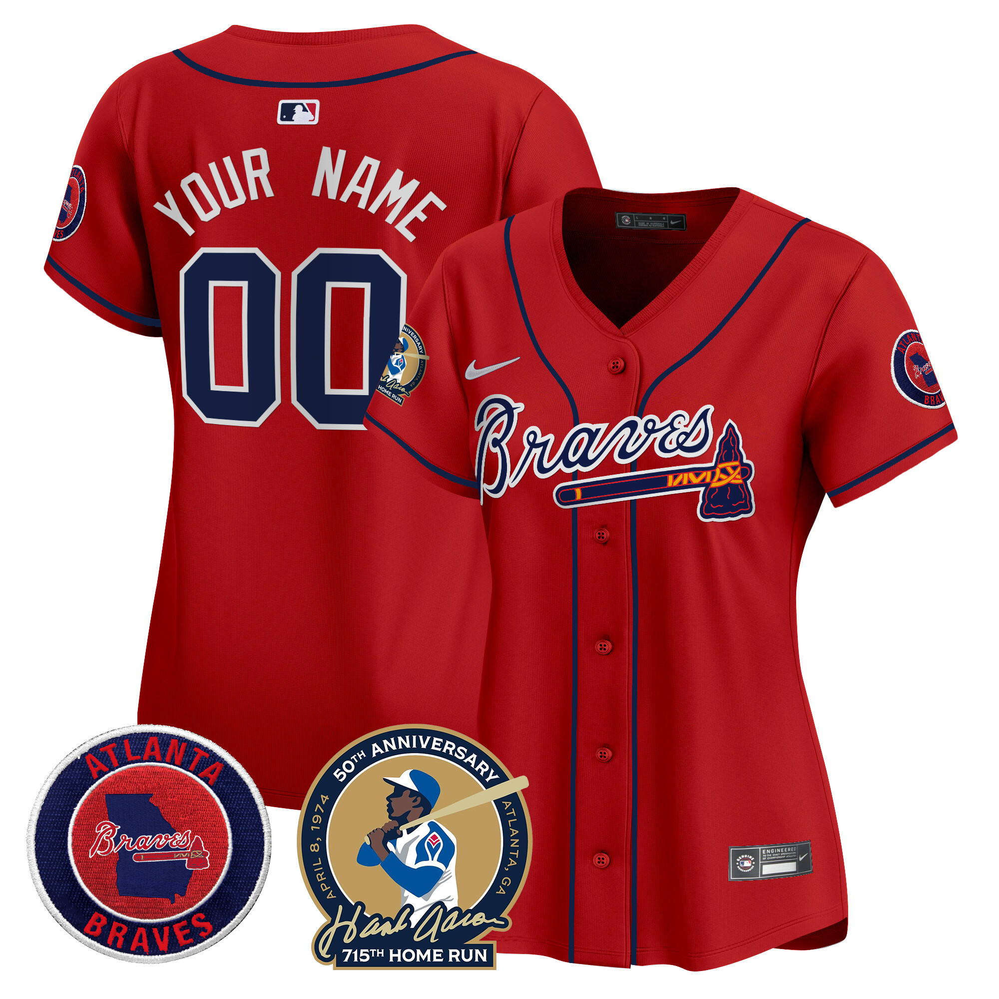 Atlanta Braves Hank Aaron 715th Home Run Patch Vapor Premier Limited Custom Red Jersey - All Stitched