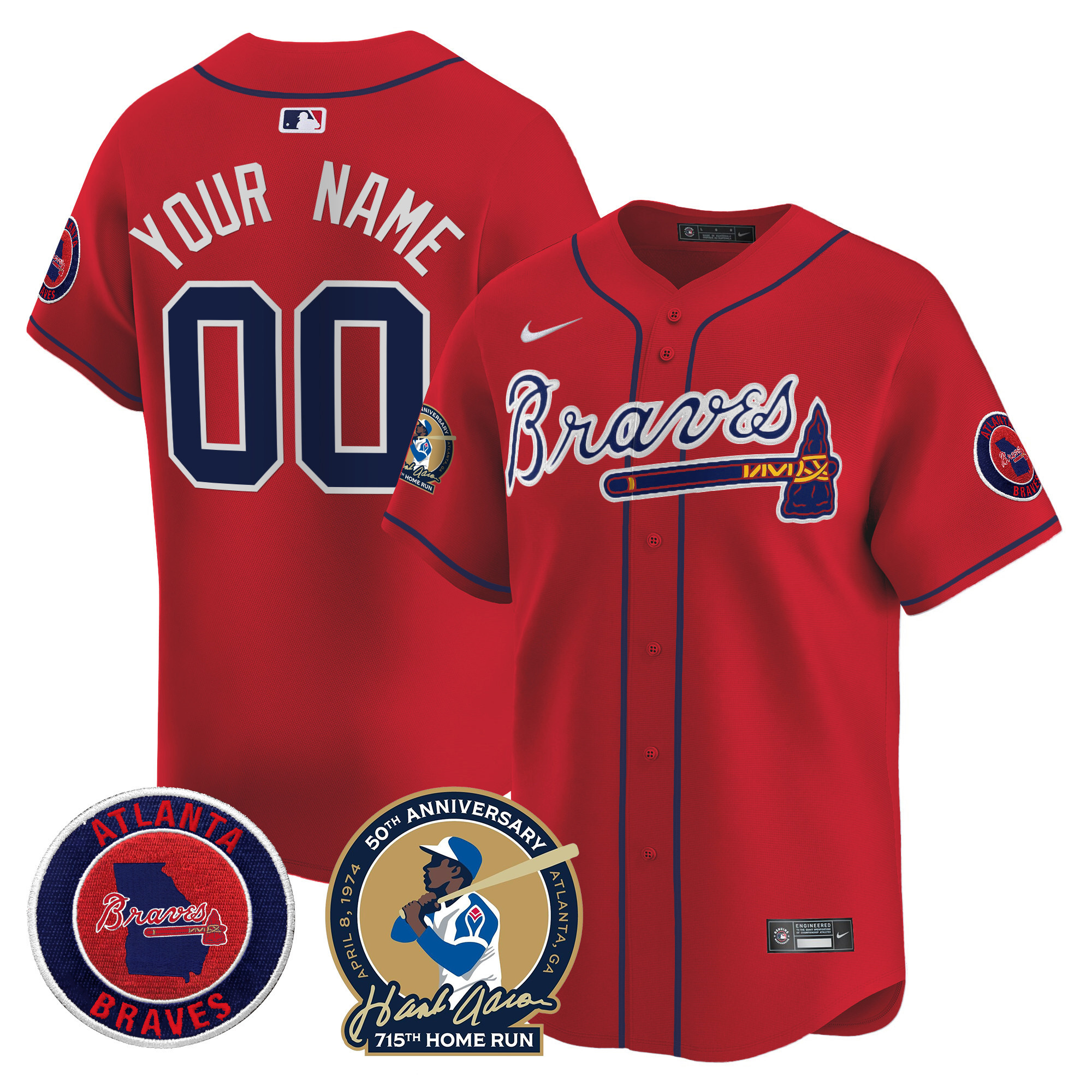 Atlanta Braves Hank Aaron 715th Home Run Patch Vapor Premier Limited Custom Red Jersey - All Stitched