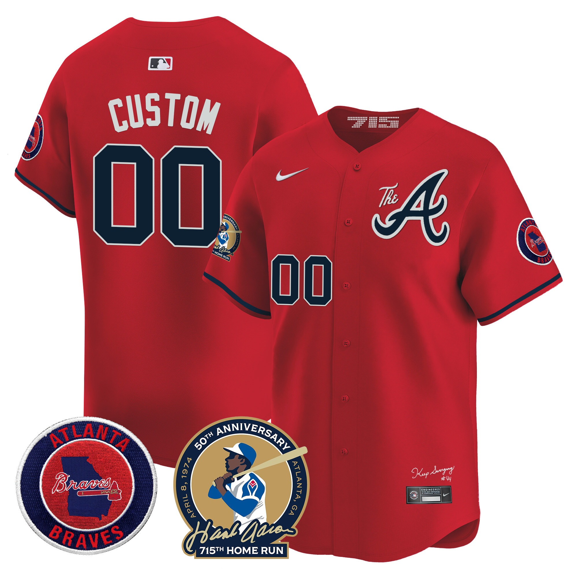 Atlanta Braves Hank Aaron 715th Home Run Patch Vapor Premier Limited Custom V2 Red Jersey - All Stitched