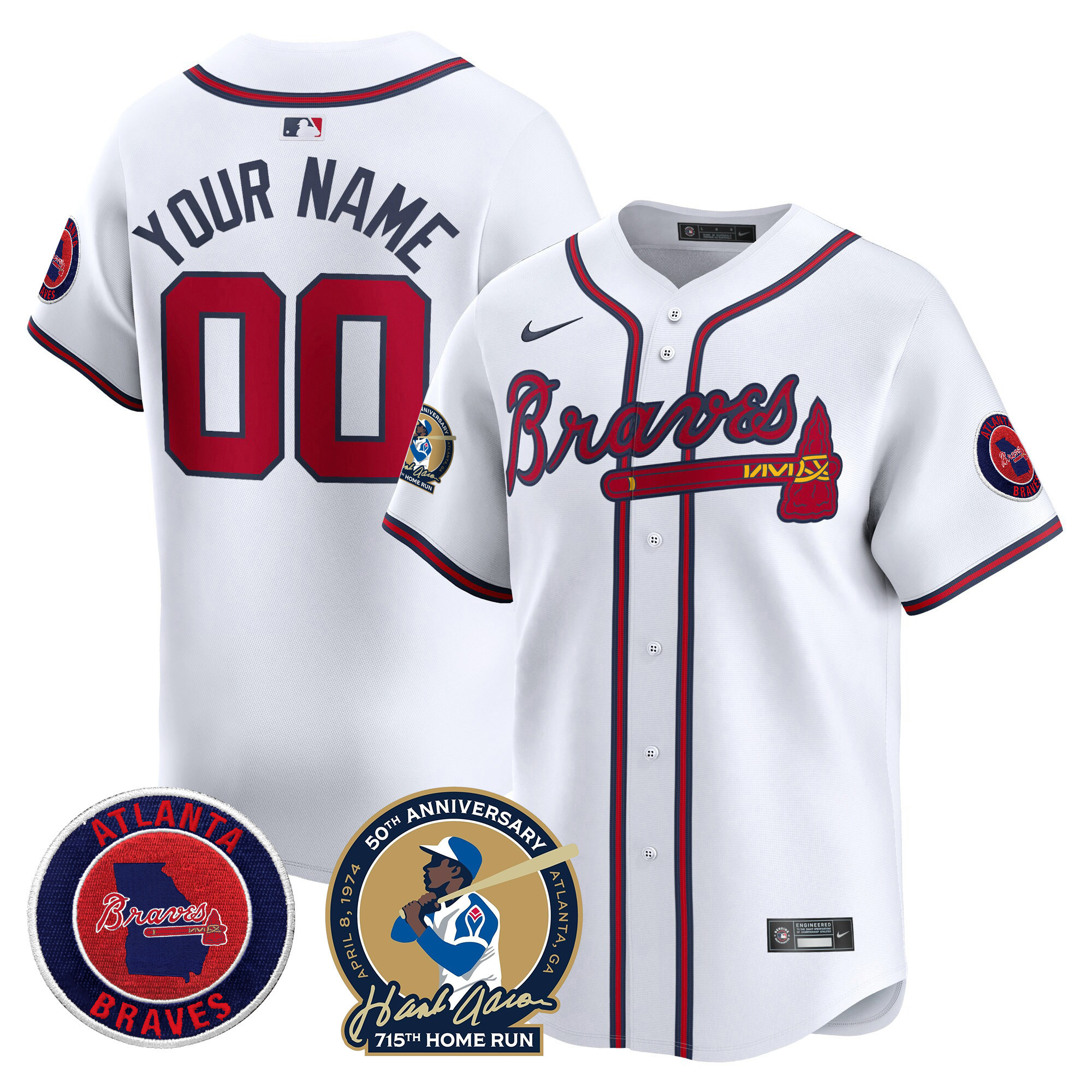 Atlanta Braves Hank Aaron 715th Home Run Patch Vapor Premier Limited Custom White Jersey - All Stitched