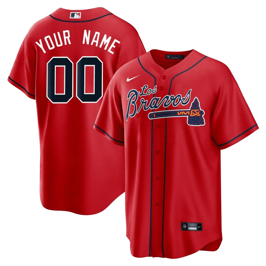 Atlanta Braves Los Bravos Custom Cool Red Jersey - All Stitched