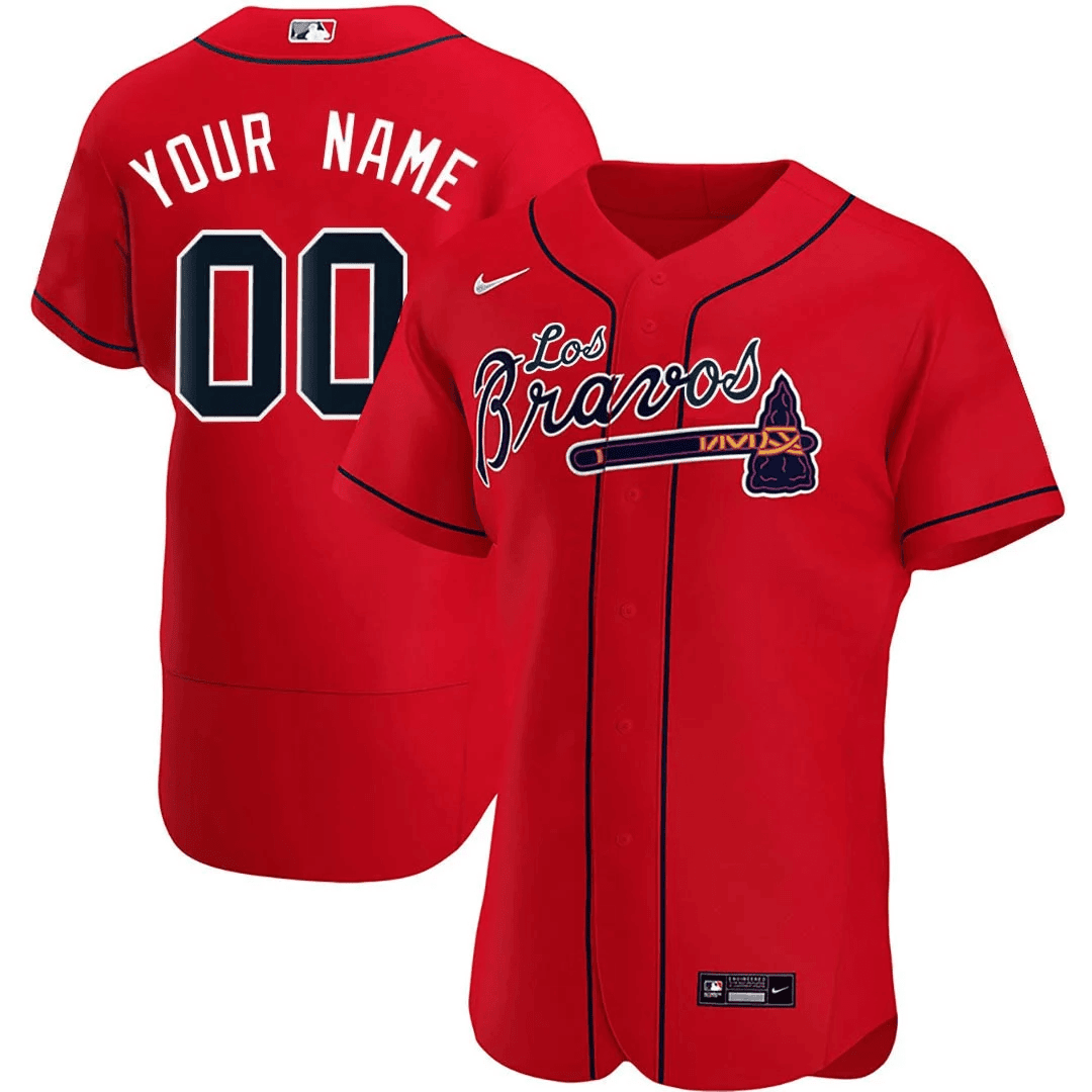 Atlanta Braves Los Bravos Custom Flex Red Jersey - All Stitched