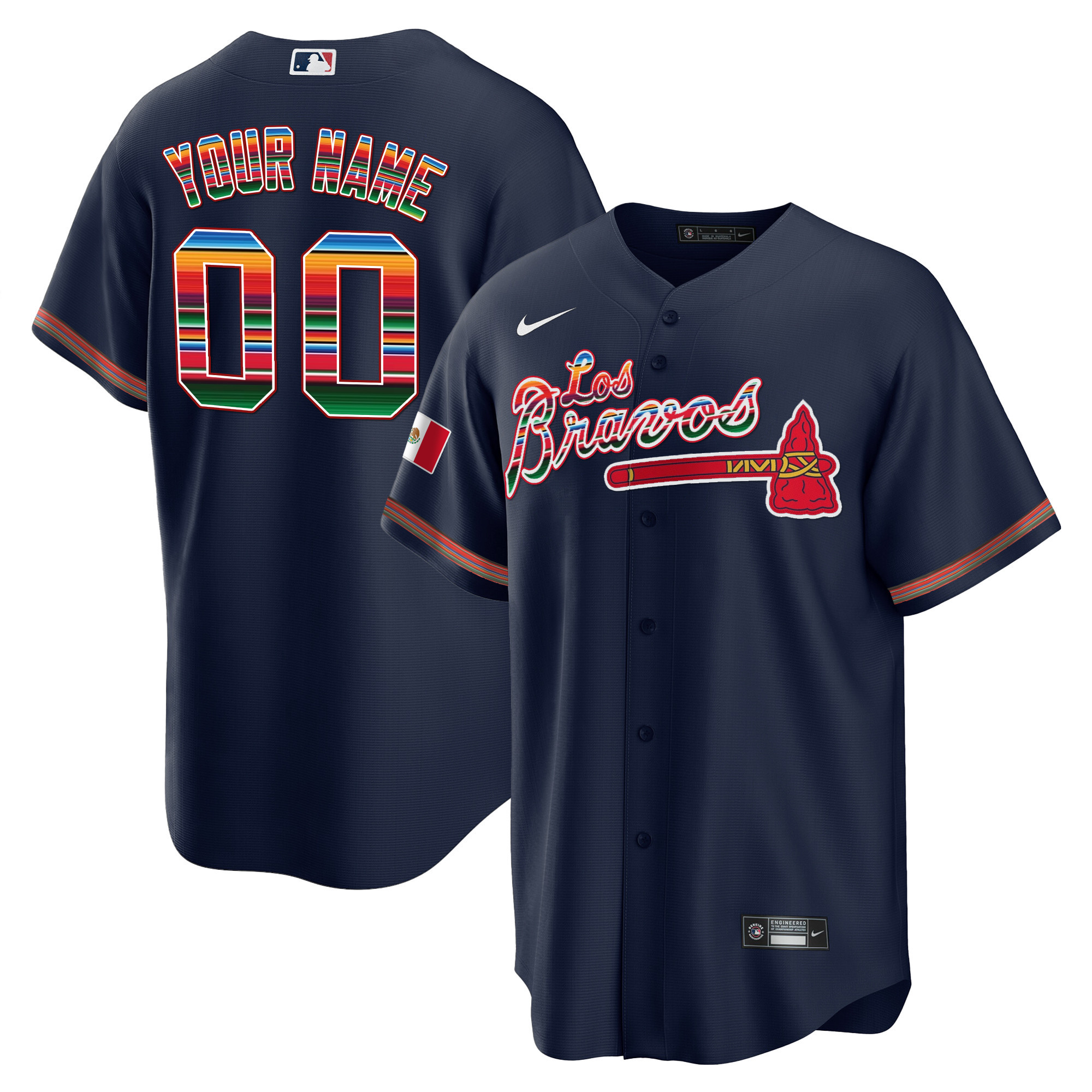 Atlanta Braves Los Bravos Mexico Custom Navy Jersey - All Stitched