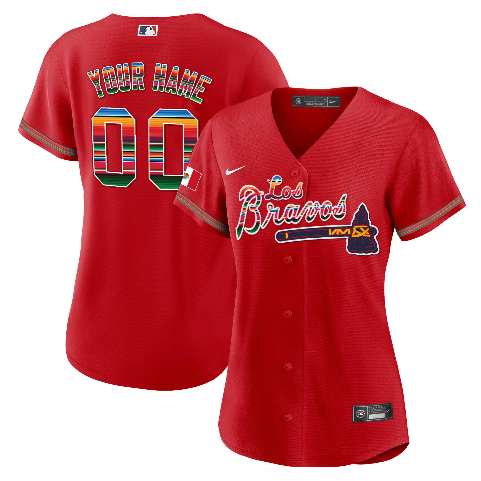 Atlanta Braves Los Bravos Mexico Custom Red Jersey - All Stitched