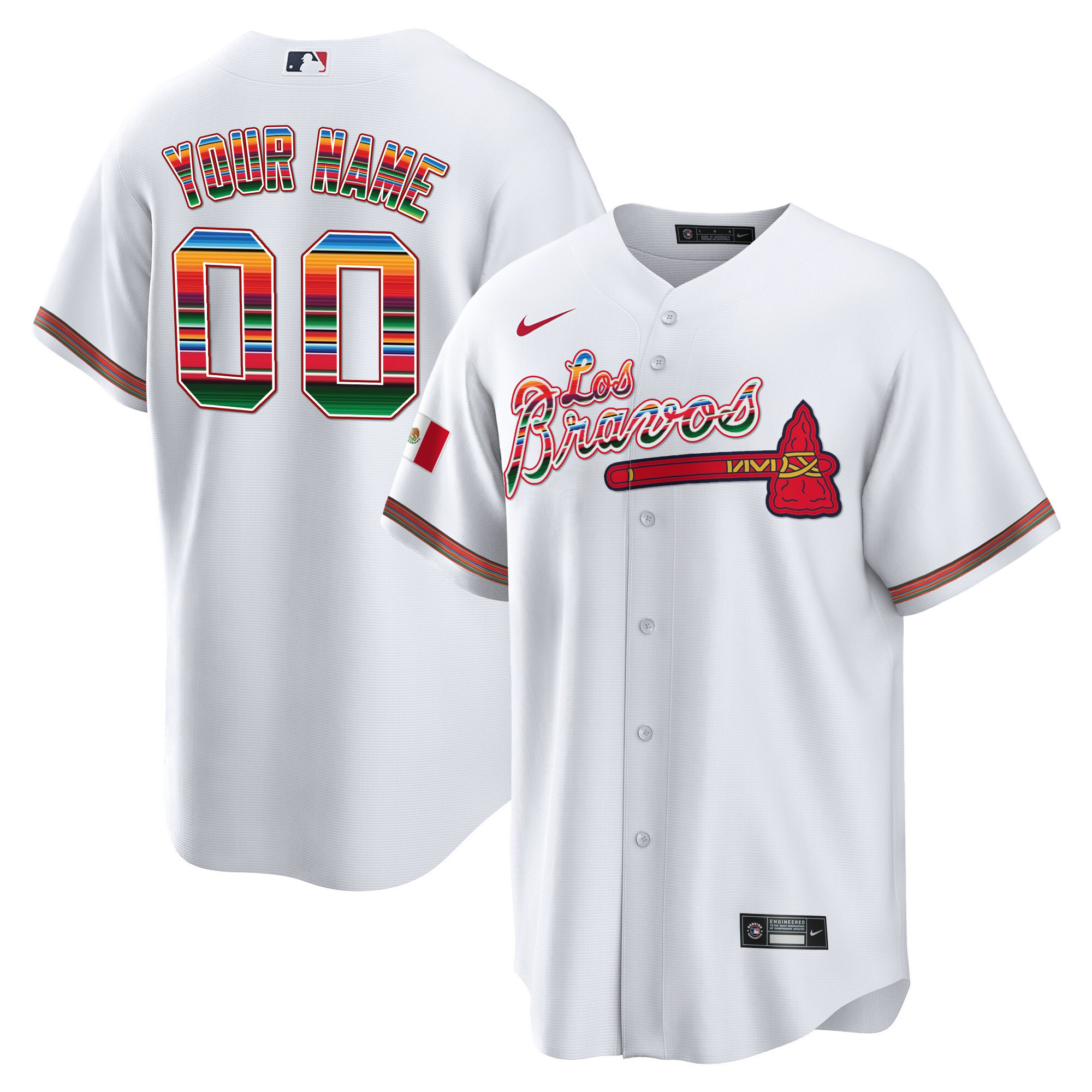 Atlanta Braves Los Bravos Mexico Custom White Jersey - All Stitched