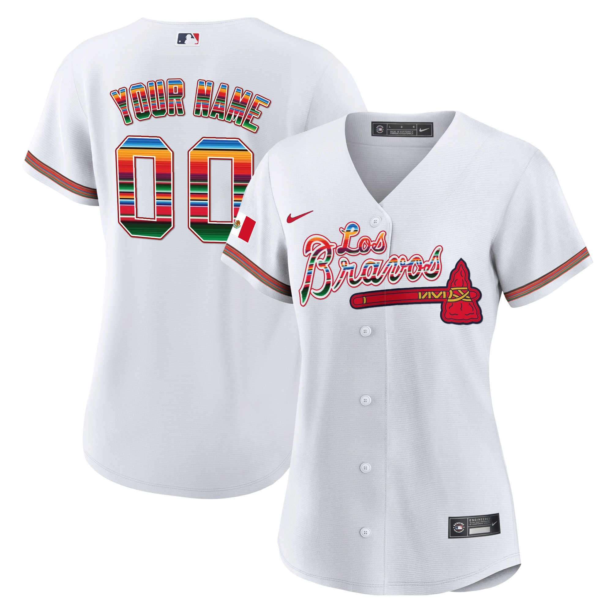 Atlanta Braves Los Bravos Mexico Custom White Jersey - All Stitched