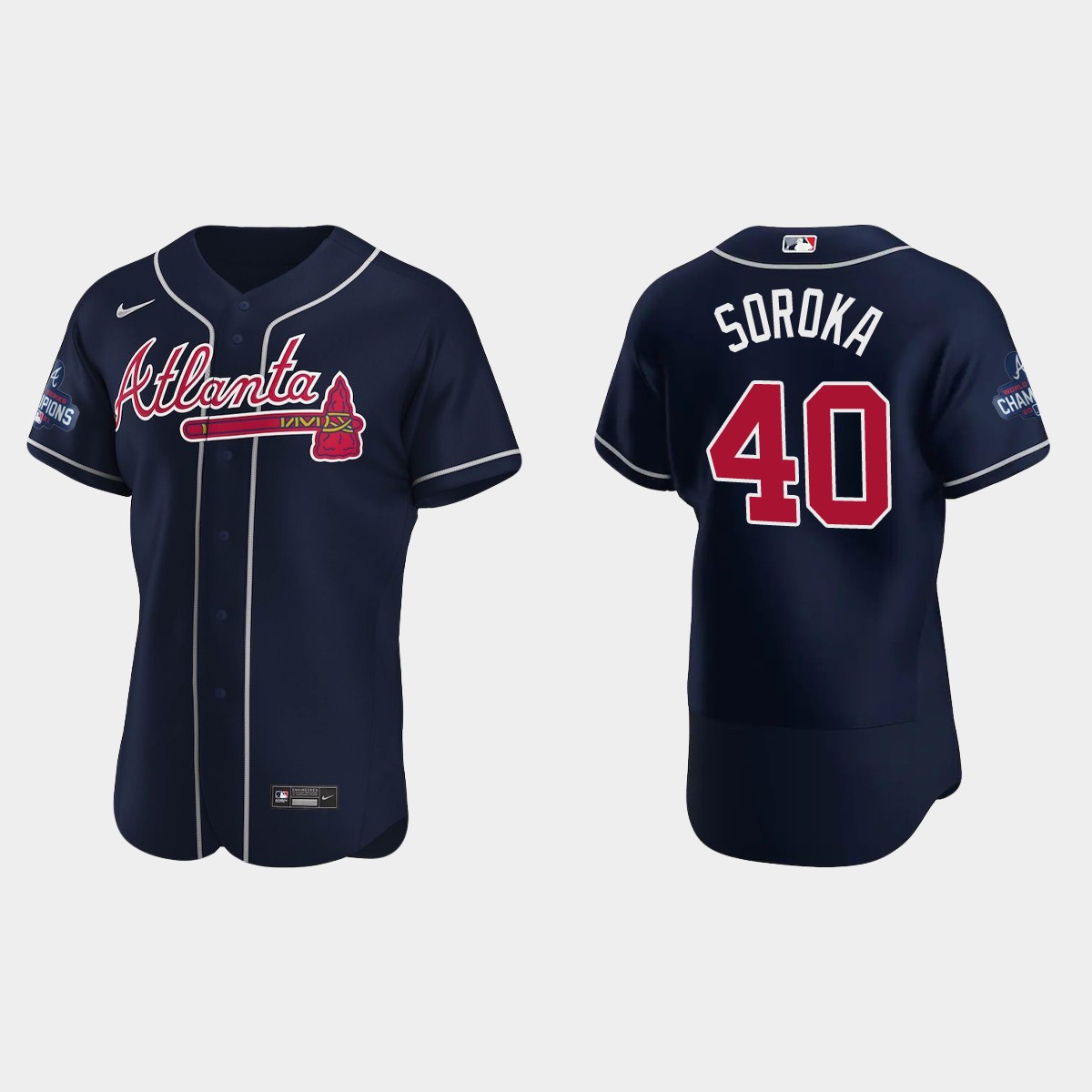 Atlanta Braves Mike Soroka 2021 World Series Champions Navy Jersey