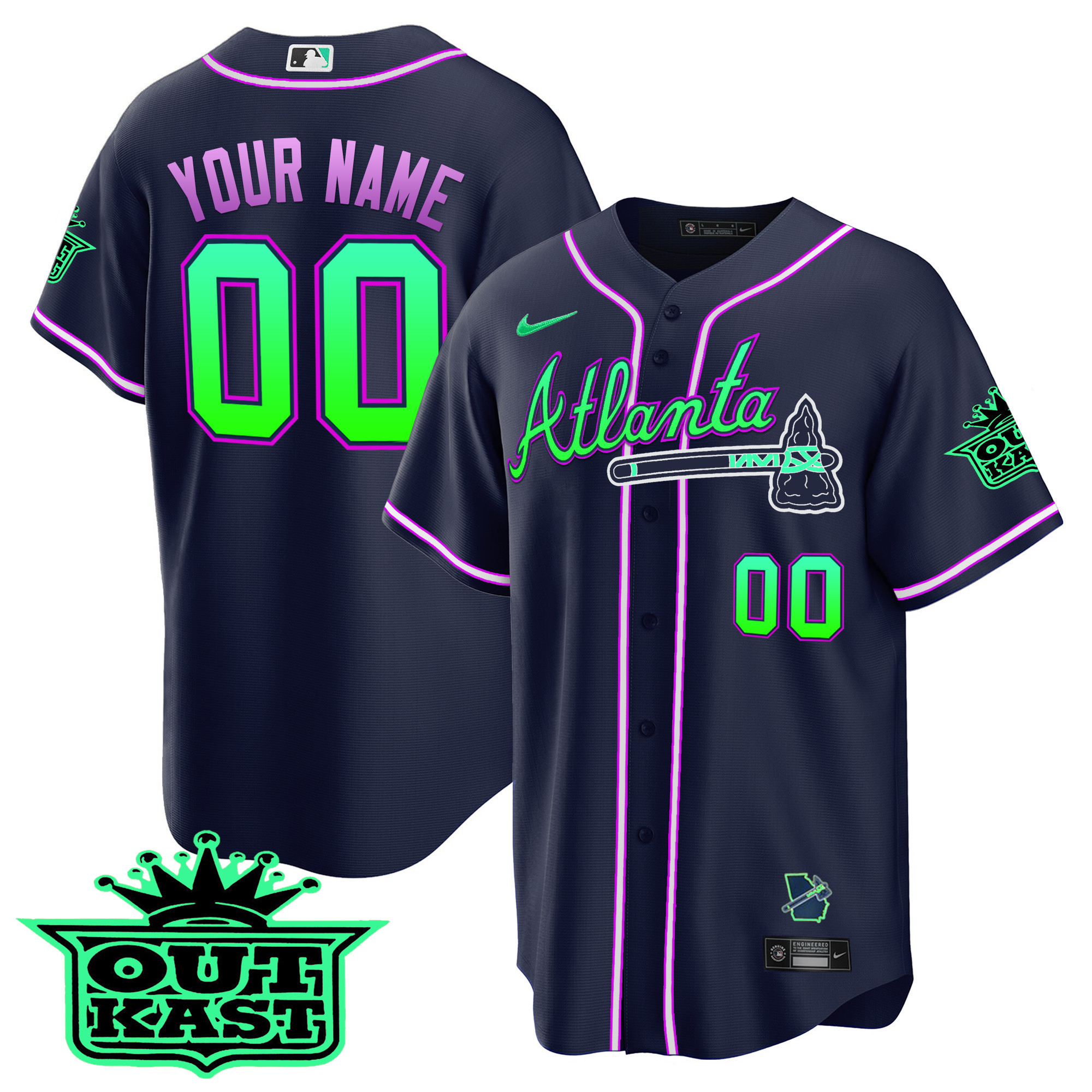 Atlanta Braves Outkast Cool Base Custom V3 - Galaxy Version Jersey - All Stitched