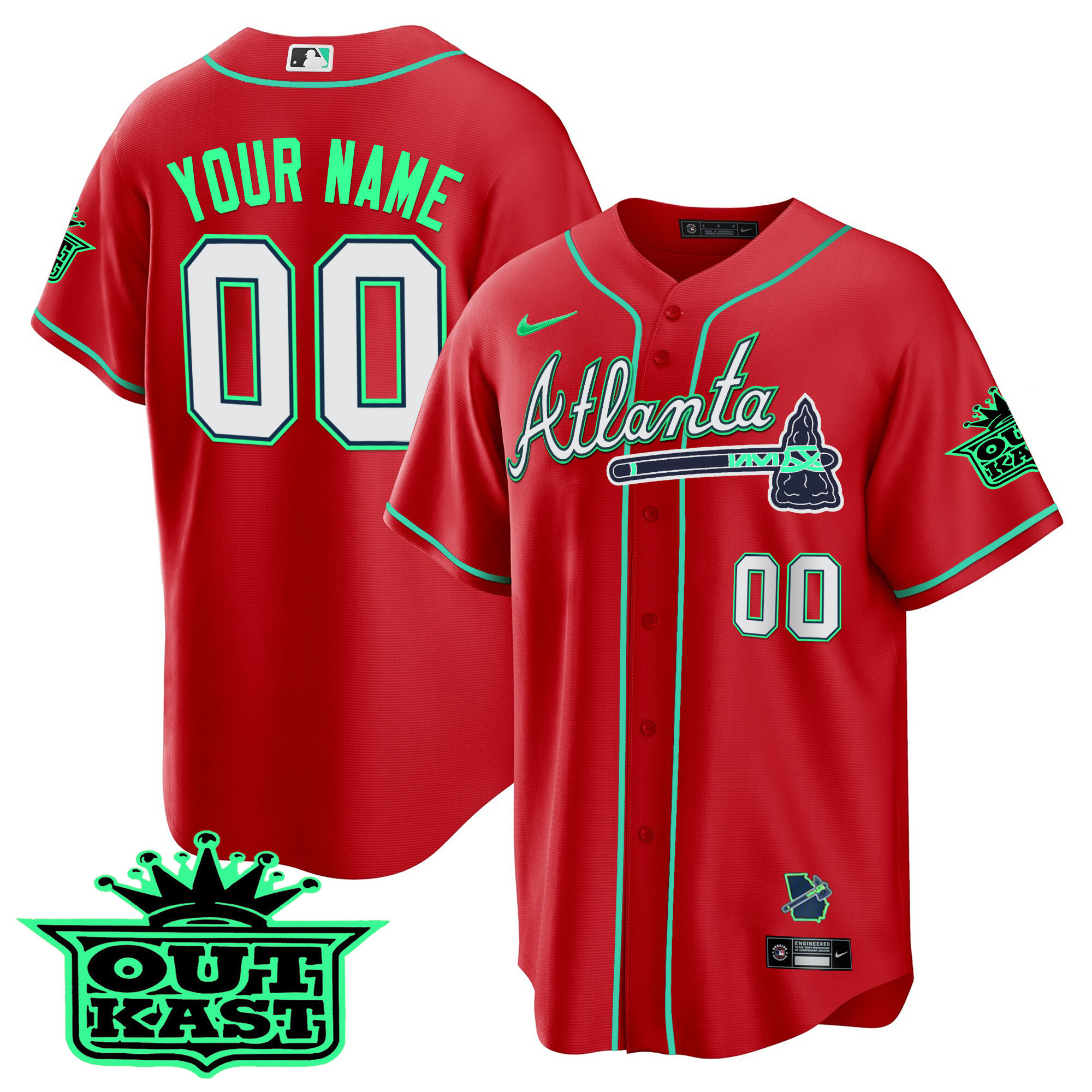 Atlanta Braves Outkast Cool Base Custom V3 - Galaxy Version Red Jersey - All Stitched
