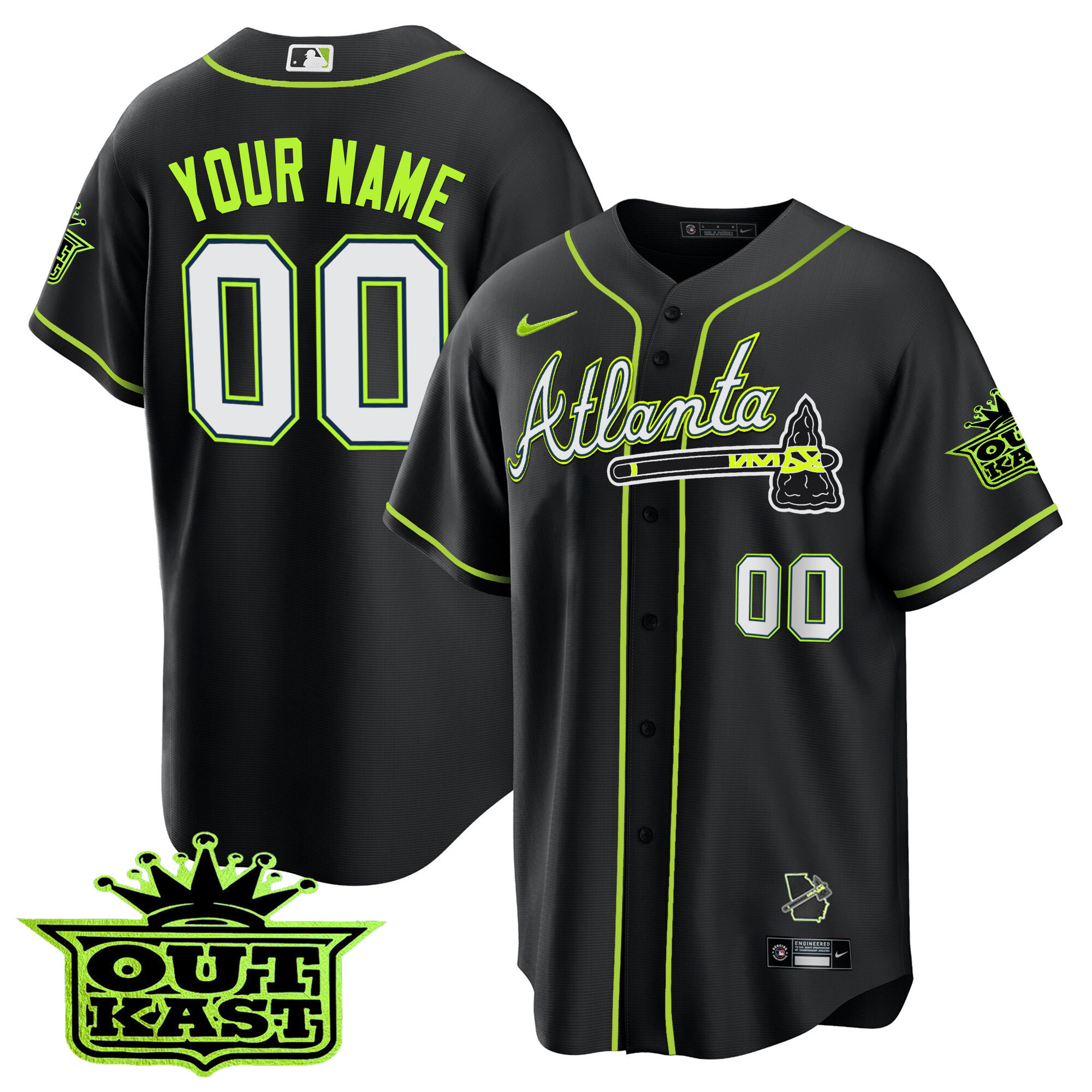 Atlanta Braves Outkast Cool Base Custom V3 Black Jersey - All Stitched