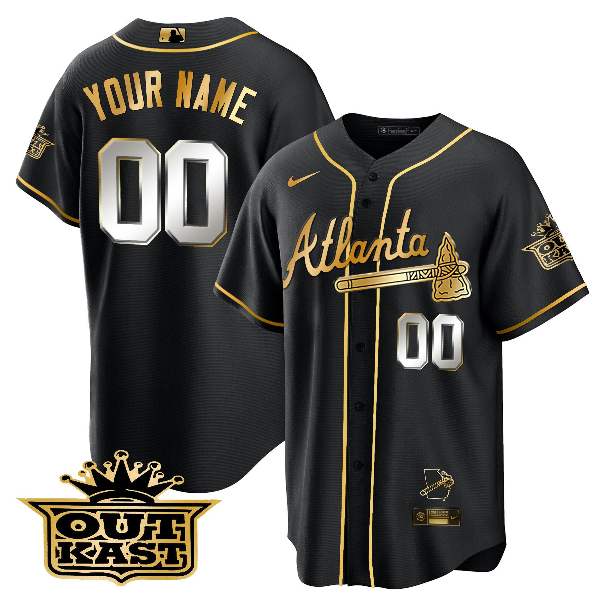 Atlanta Braves Outkast Cool Base Custom V3 Black Limited Jersey - All Stitched