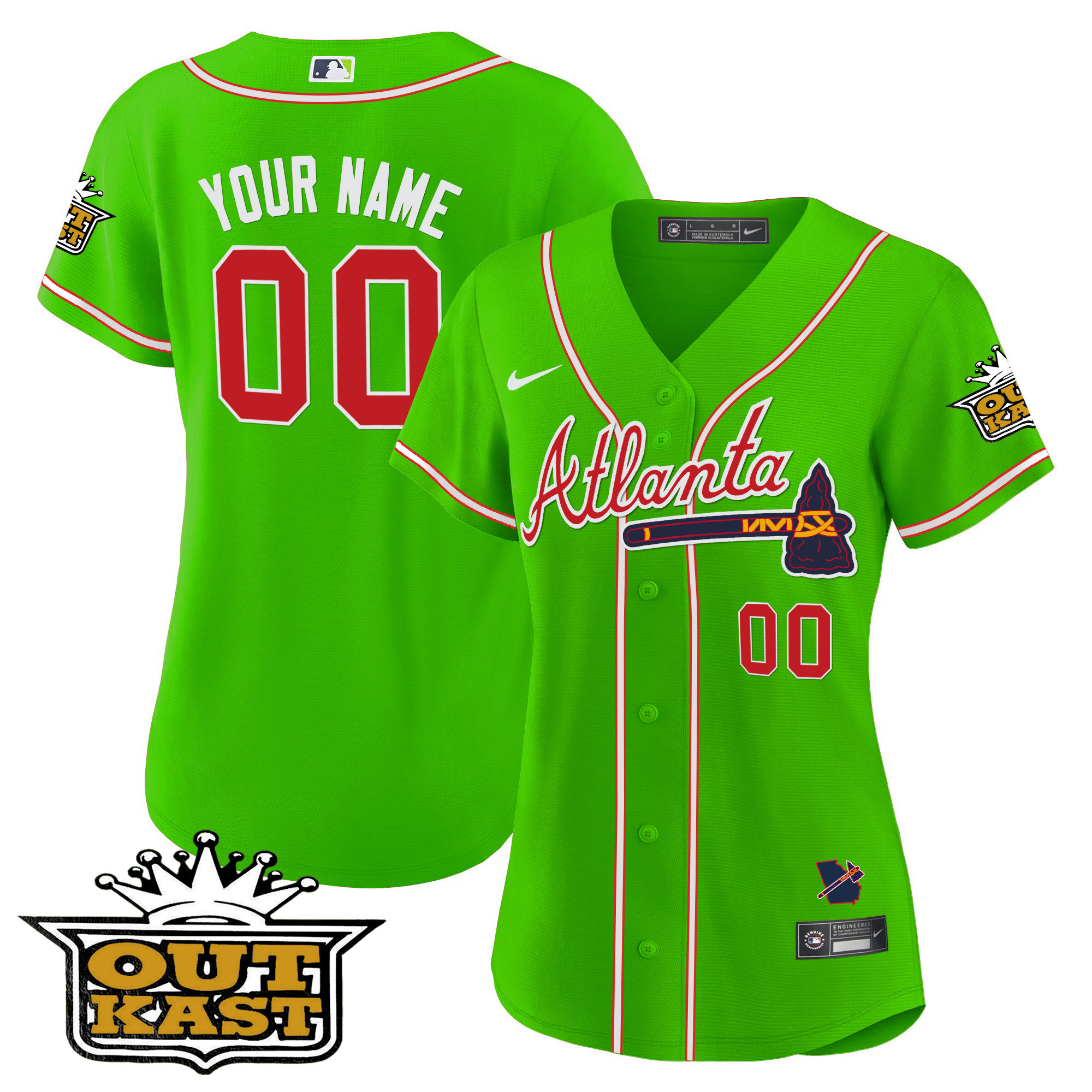 Atlanta Braves Outkast Cool Base Custom V3 Bright Green Jersey - All Stitched