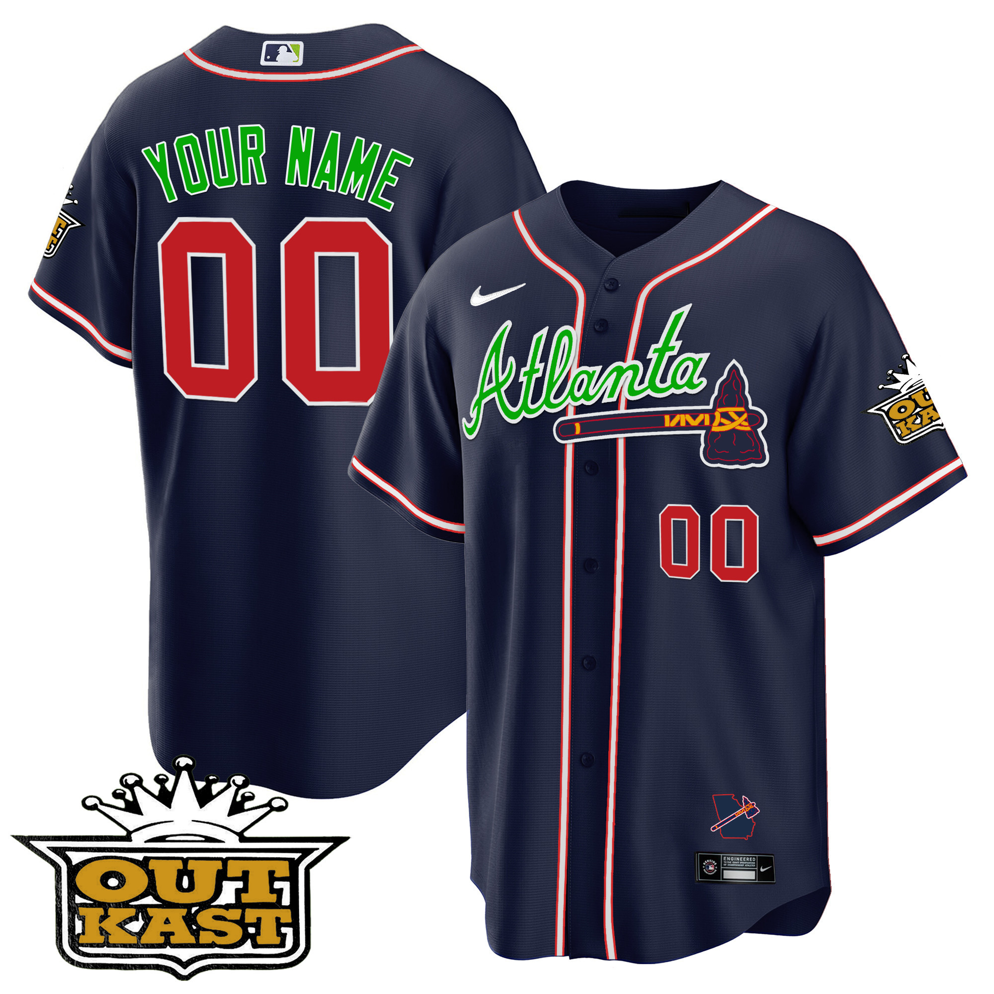 Atlanta Braves Outkast Cool Base Custom V3 Navy Jersey - All Stitched