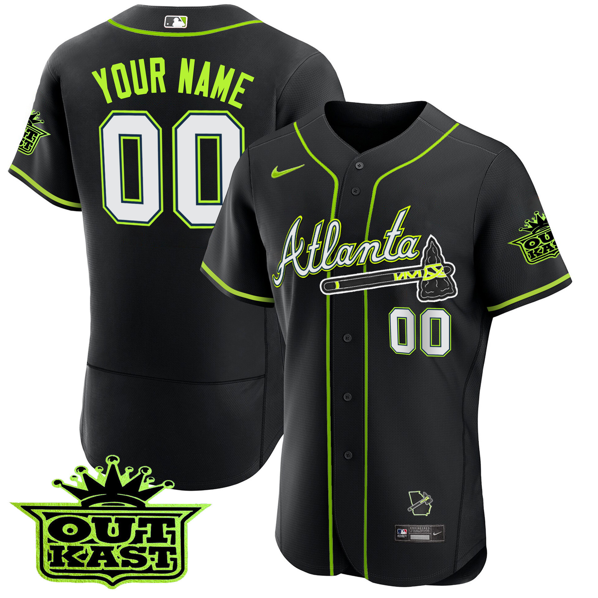 Atlanta Braves Outkast Flex Base Custom V3 Black Jersey - All Stitched
