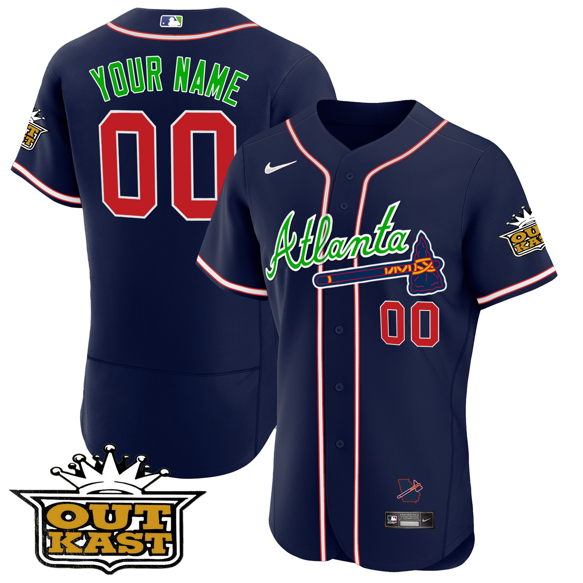 Atlanta Braves Outkast Flex Base Custom V3 Navy Jersey - All Stitched