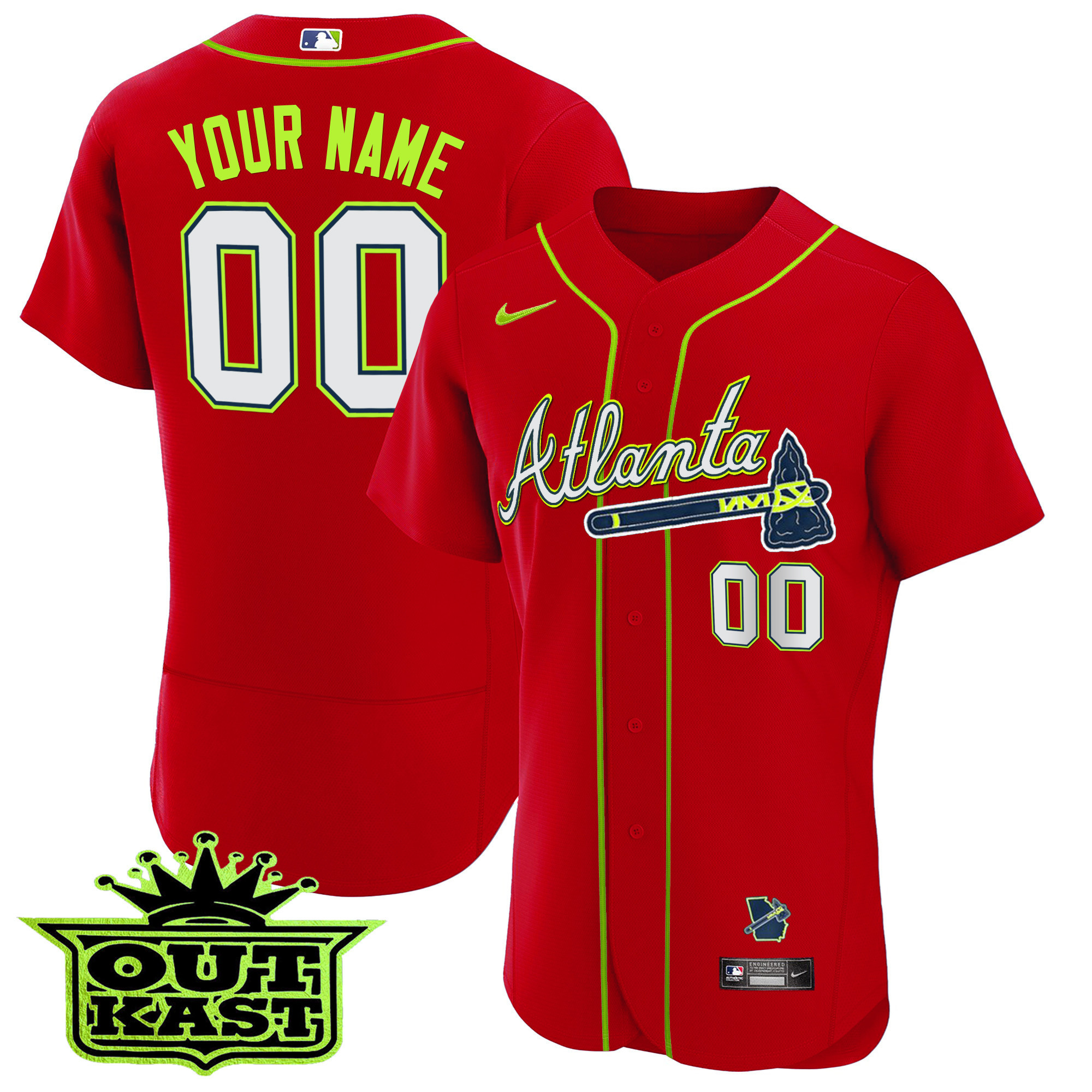 Atlanta Braves Outkast Flex Base Custom V3 Red Jersey - All Stitched