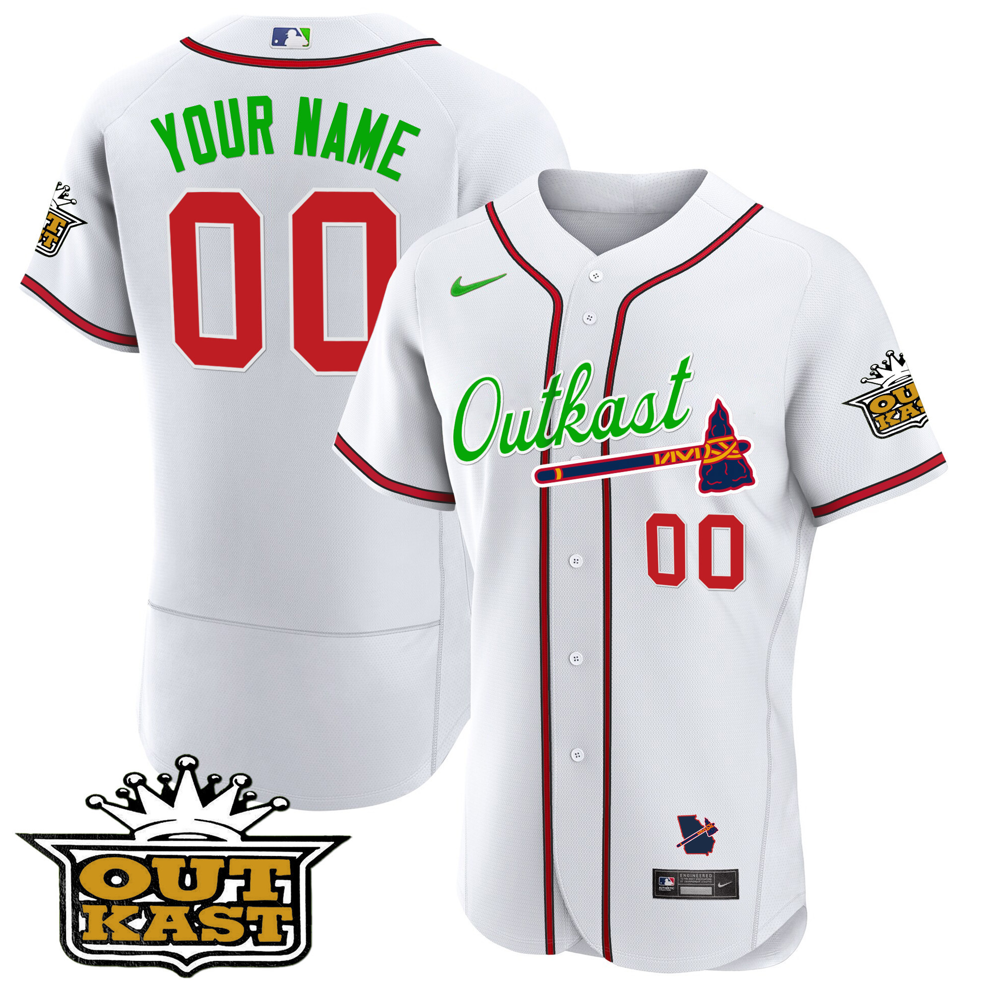 Atlanta Braves Outkast Flex Base Custom White Jersey - All Stitched