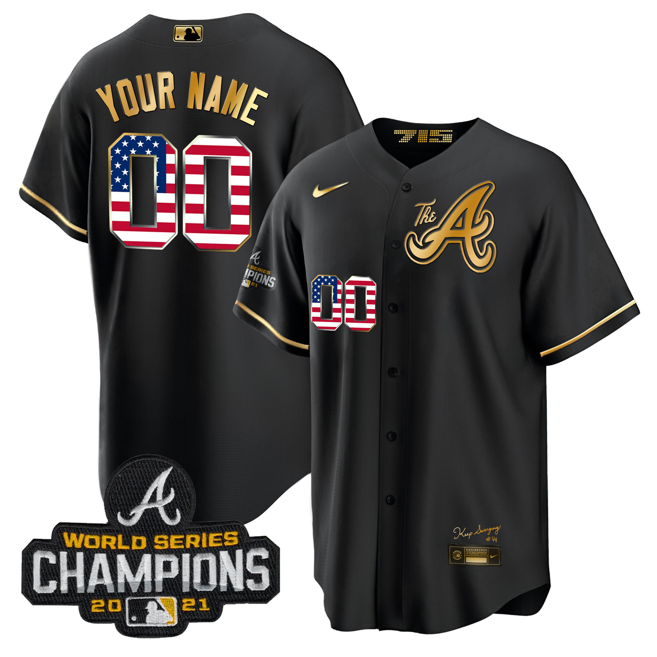 Atlanta Braves The A Gold Flag Custom Black Gold Jersey - All Stitched