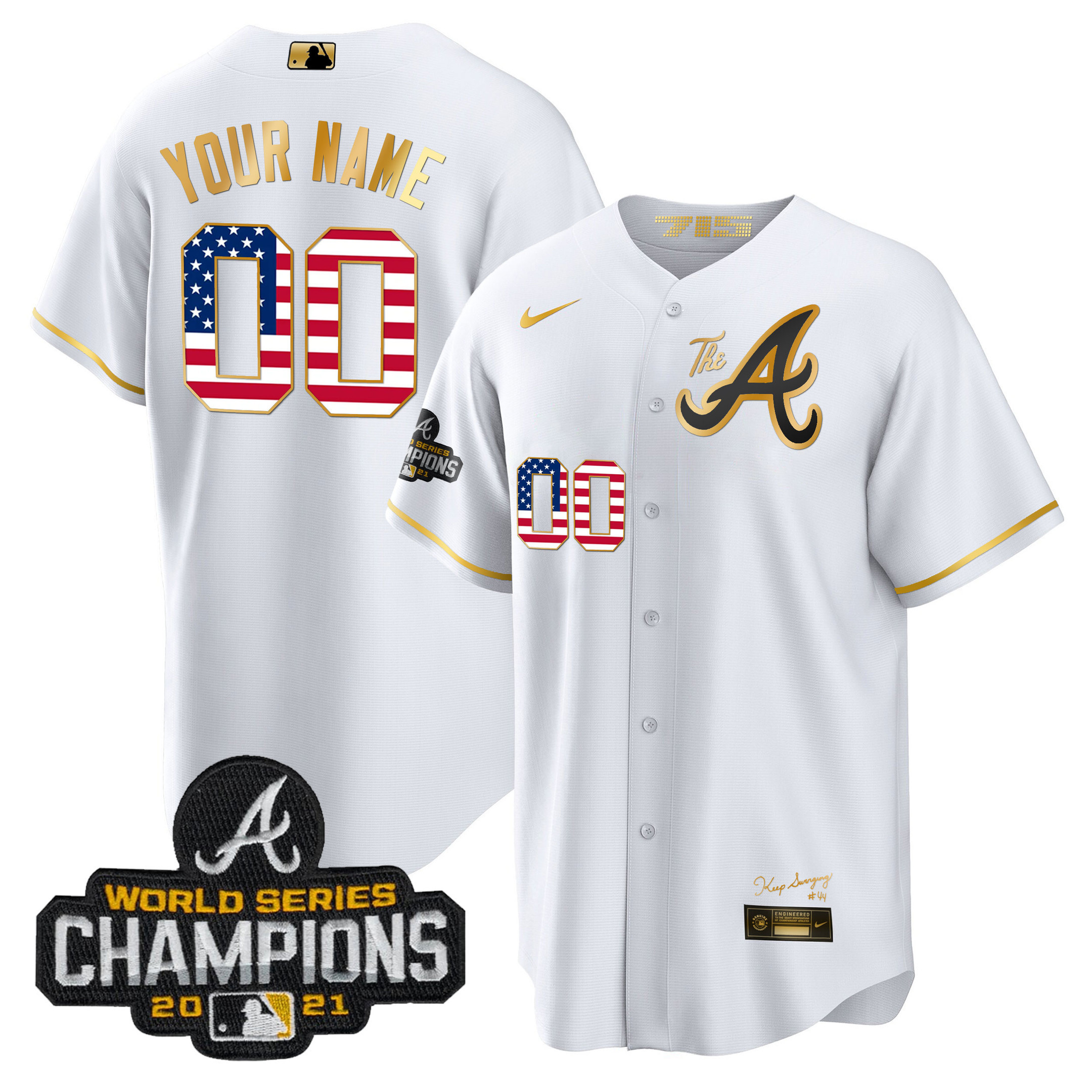 Atlanta Braves The A Gold Flag Custom White Gold Jersey - All Stitched