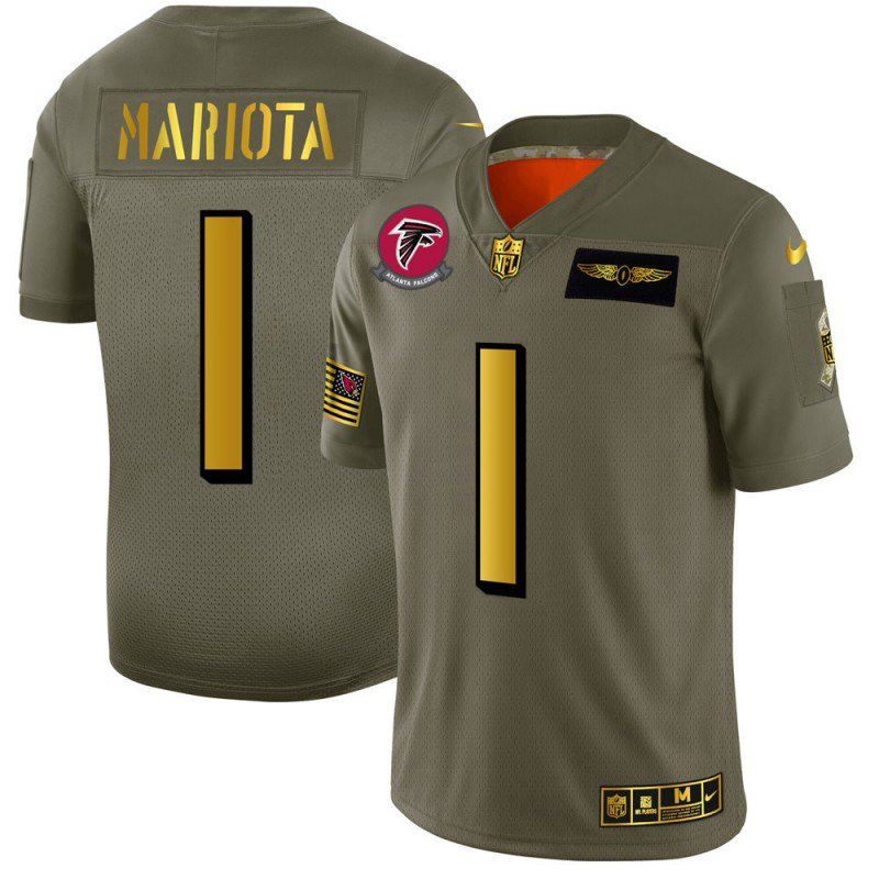Atlanta Falcons #1 Marcus Mariota NFL Youth Olive Gold 2019 Salute To Service Jersey