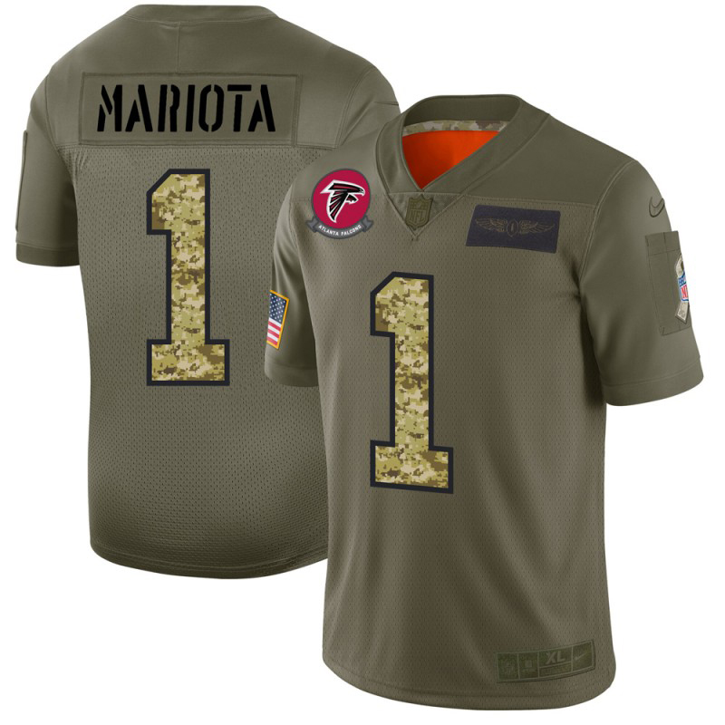 Atlanta Falcons #1 Marcus Mariota Youth 2019 Olive Camo Salute To Service NFL Jersey