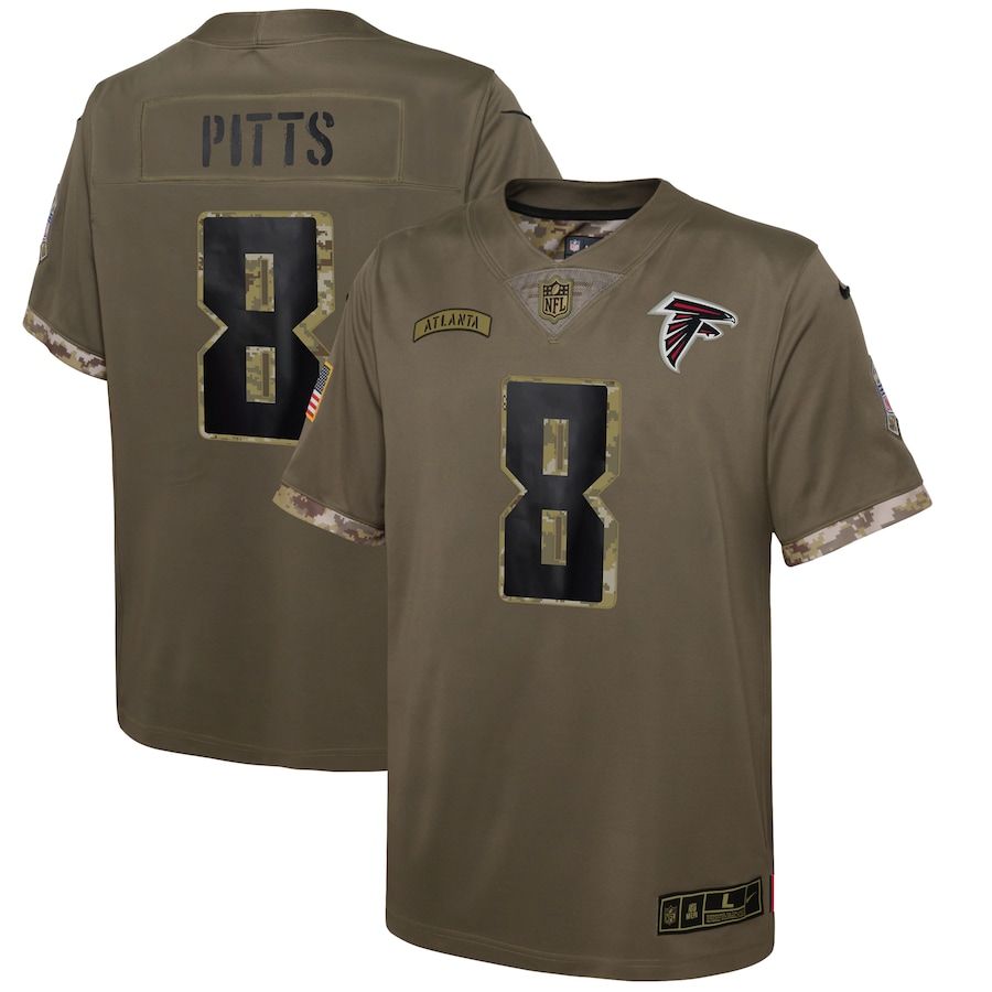 Atlanta Falcons #8 Kyle Pitts Youth 2022 Salute To Service Jersey – Olive