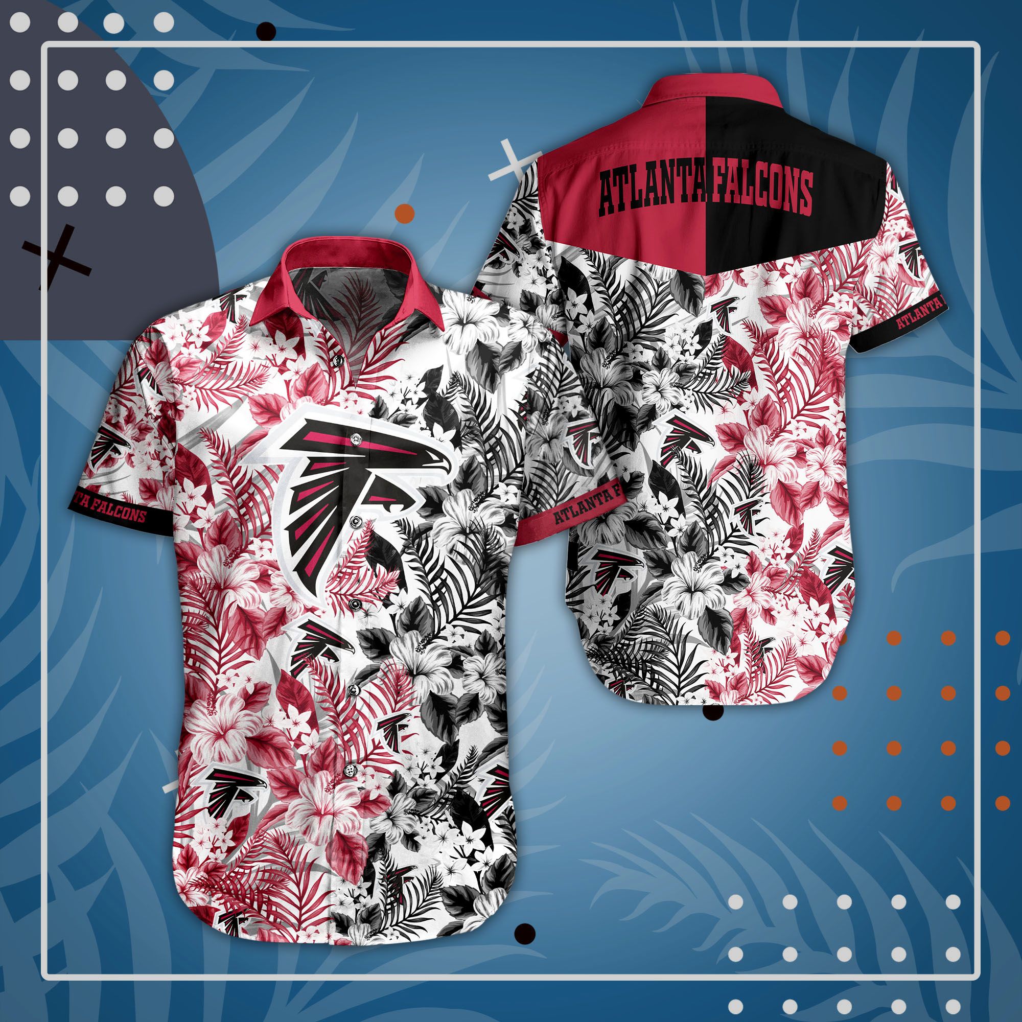 Atlanta Falcons Floral Red White and Black Hawaiian Shirt
