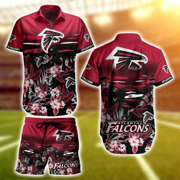 Atlanta Falcons Logo and Flower Red Hawaiian Shirt