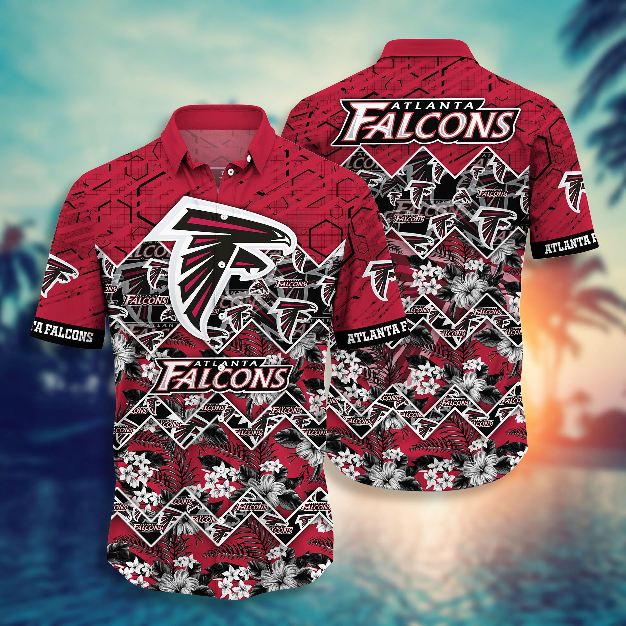 Atlanta Falcons Many Logo and Floral Hawaiian Shirt