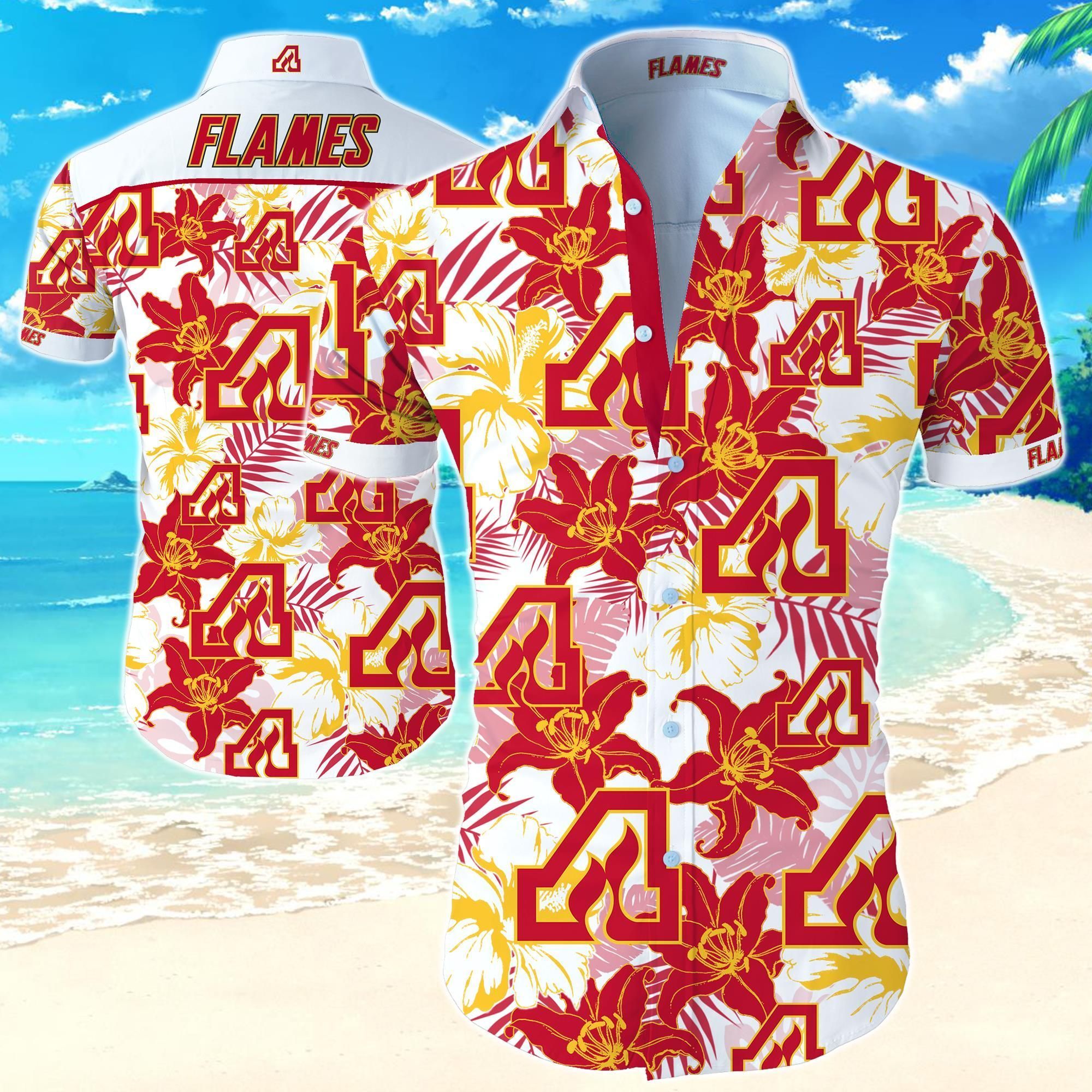 Atlanta Flames Hawaiian Shirt Summer Button Up Shirt For Men Beach Wear Hawaii Shirt
