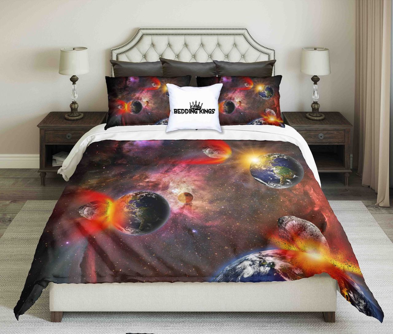 Attack Of The Asteroid On The Earth Design Kings 3D Customized Duvet Cover Bedding Set