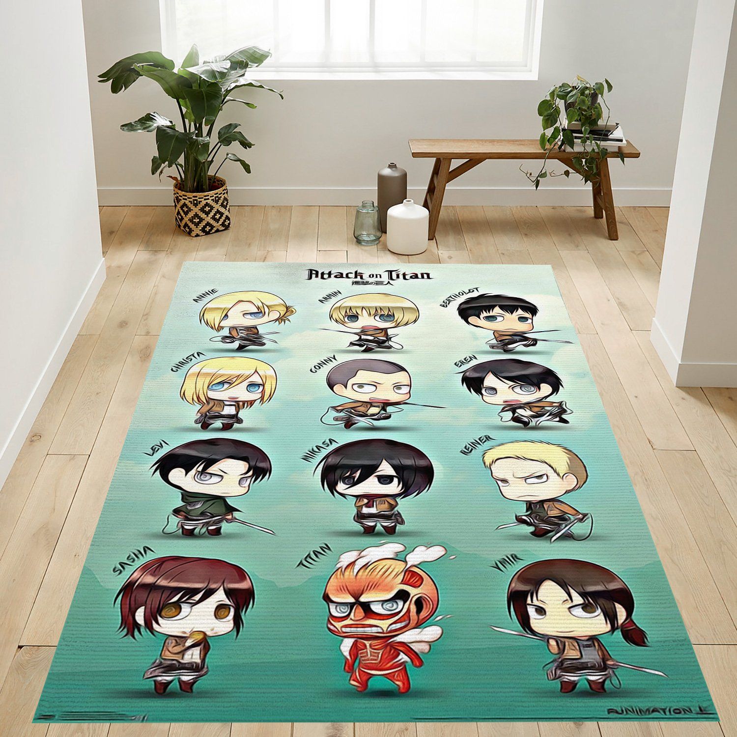 Attack On Titan Chibi Rectangle Rug – Custom Size And Printing