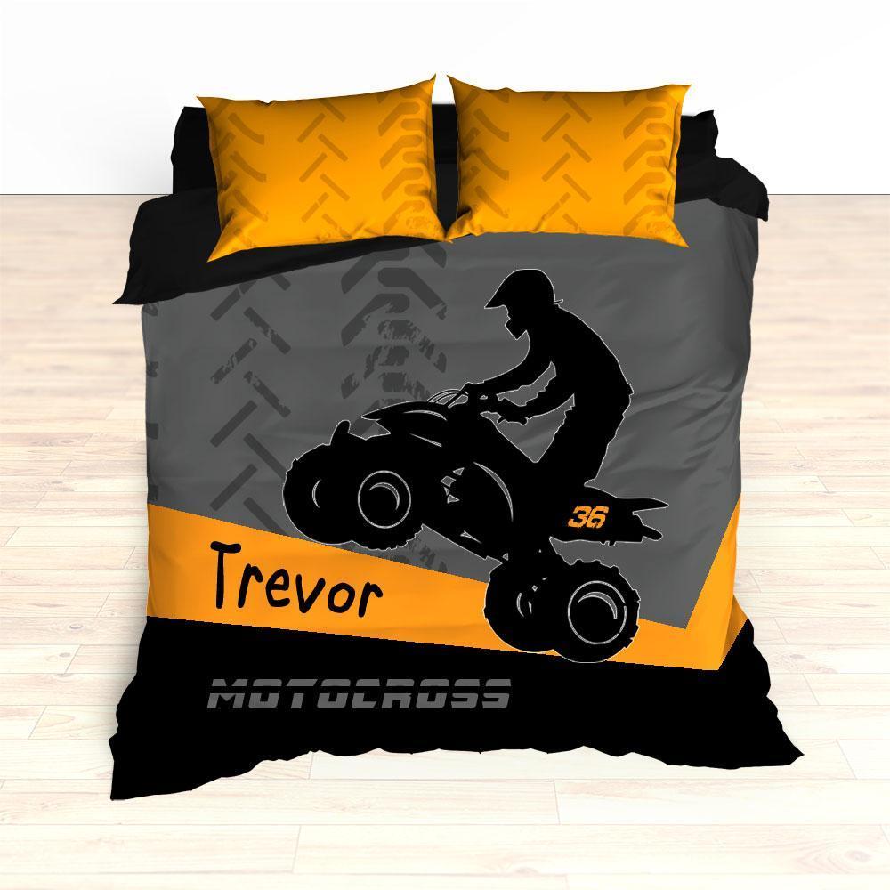 Atv Dirt Bike Quad Motocross Orange Duvet Cover Bedding Set