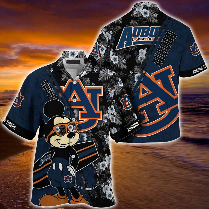 Auburn Tigers NCAA Summer Hawaiian Shirt Mickey And Floral Pattern