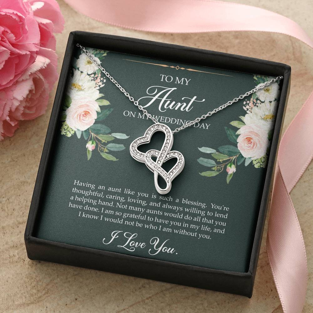 Aunt of the Bride Gifts, I Am So Grateful To Have You, Double Heart Necklace For Women, Wedding Day Thank You Ideas From Bride