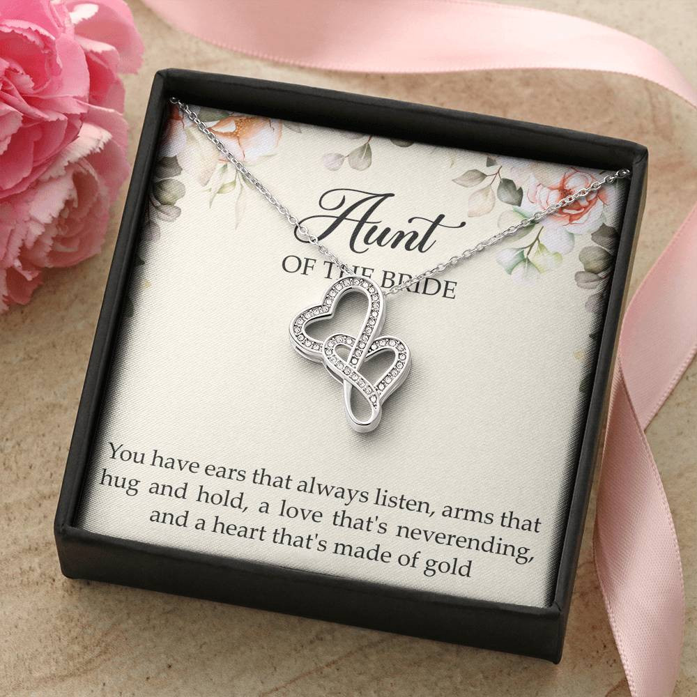 Aunt of the Bride Gifts, You Have Ears That Always Listen, Double Heart Necklace For Women, Wedding Day Thank You Ideas From Bride