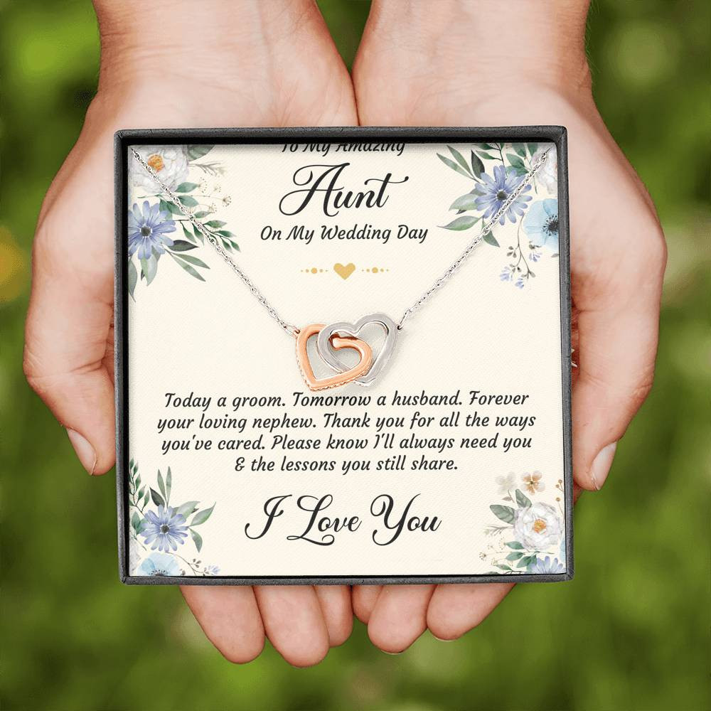 Aunt of the Groom Gifts, Forever Your Nephew, Interlocking Heart Necklace For Women, Wedding Day Thank You Ideas From Groom
