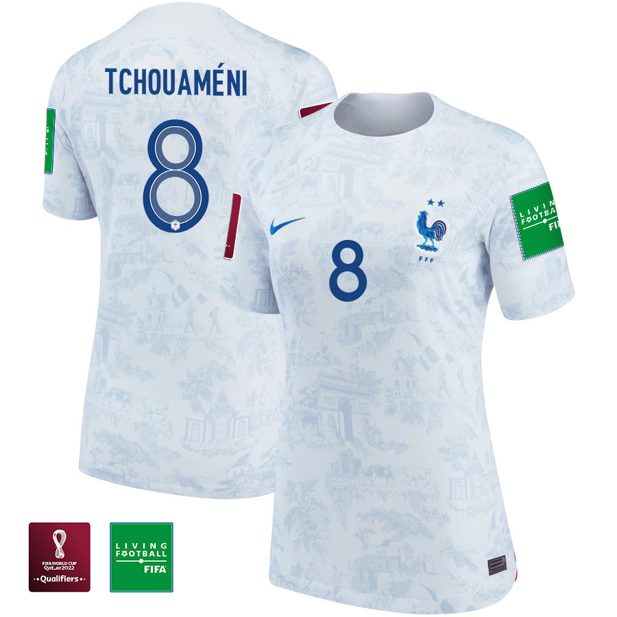 Aurelien Tchouameni 8 FIFA World Cup Qatar 2022 Patch France National Team – Away Women Soccer Jersey
