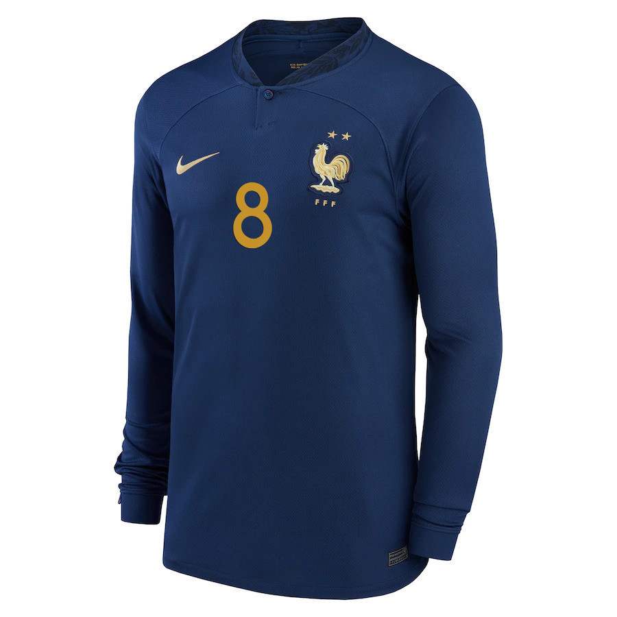Aurelien Tchouameni 8 France National Team 2022-23 Qatar World Cup- Home Men Long Sleeve Soccer Jersey