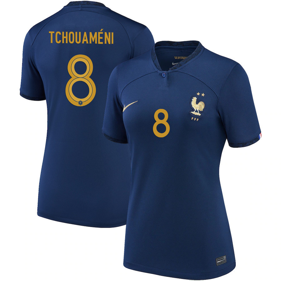 Aurelien Tchouameni 8 France National Team 2022-23 Qatar World Cup – Home Women Soccer Jersey, Midnight Navy