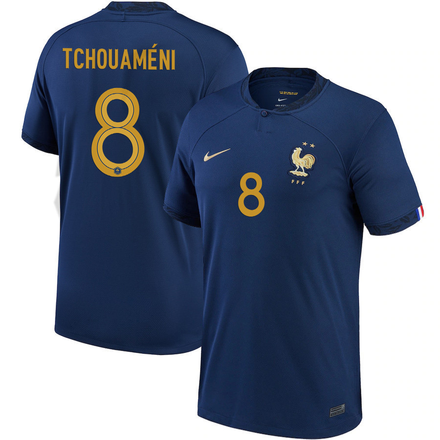 Aurelien Tchouameni 8 France National Team 2022-23 Qatar World Cup Home Soccer Jersey- Midnight Navy