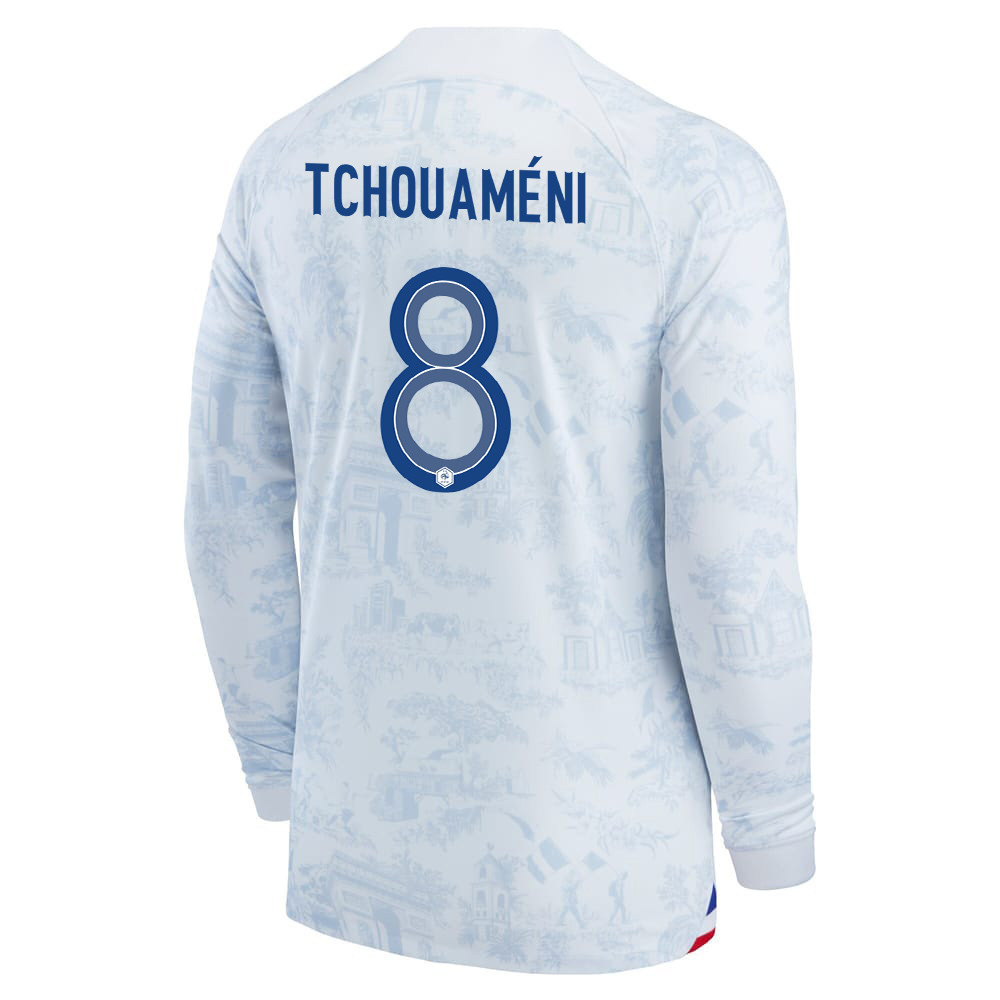 Aurelien Tchouameni 8 France National Team FIFA World Cup Qatar 2022 Patch – Men Away Long Sleeve Soccer Jersey