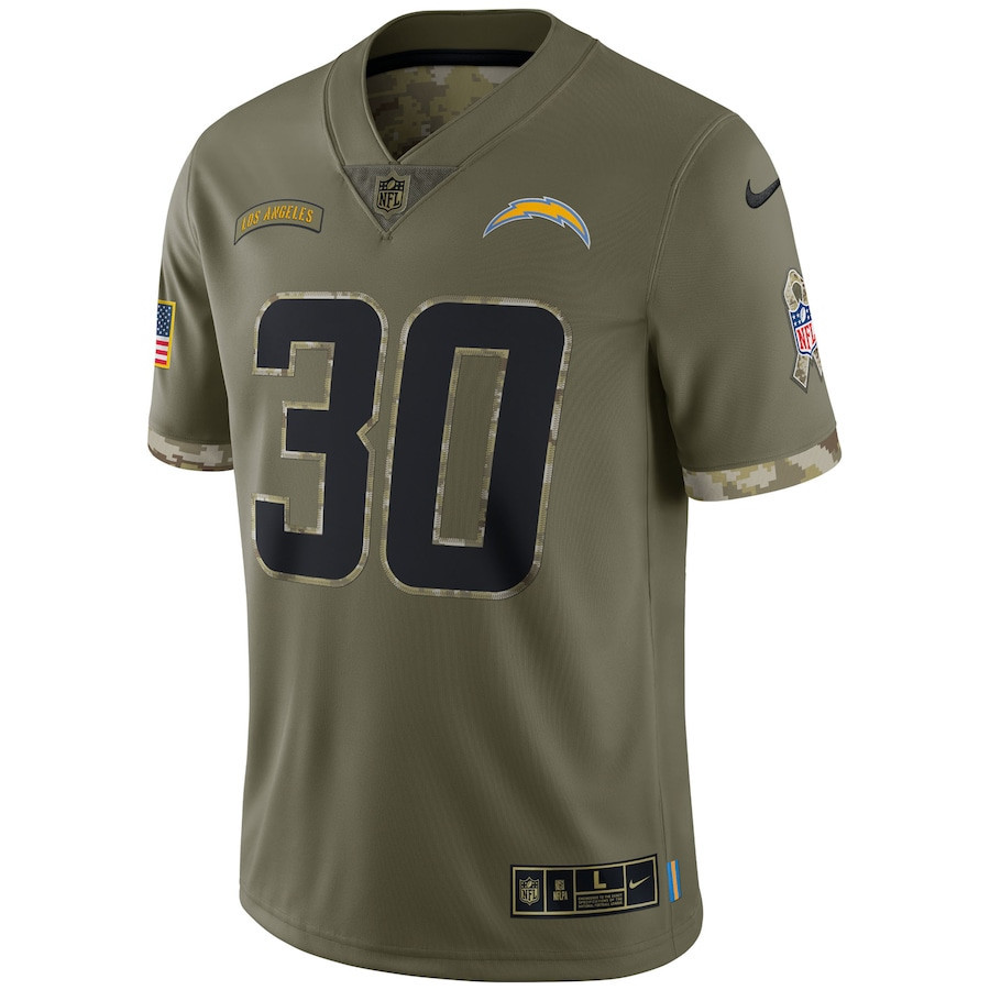 Austin Ekeler Los Angeles Chargers 2022 Salute To Service Limited Stitched Jersey – Olive