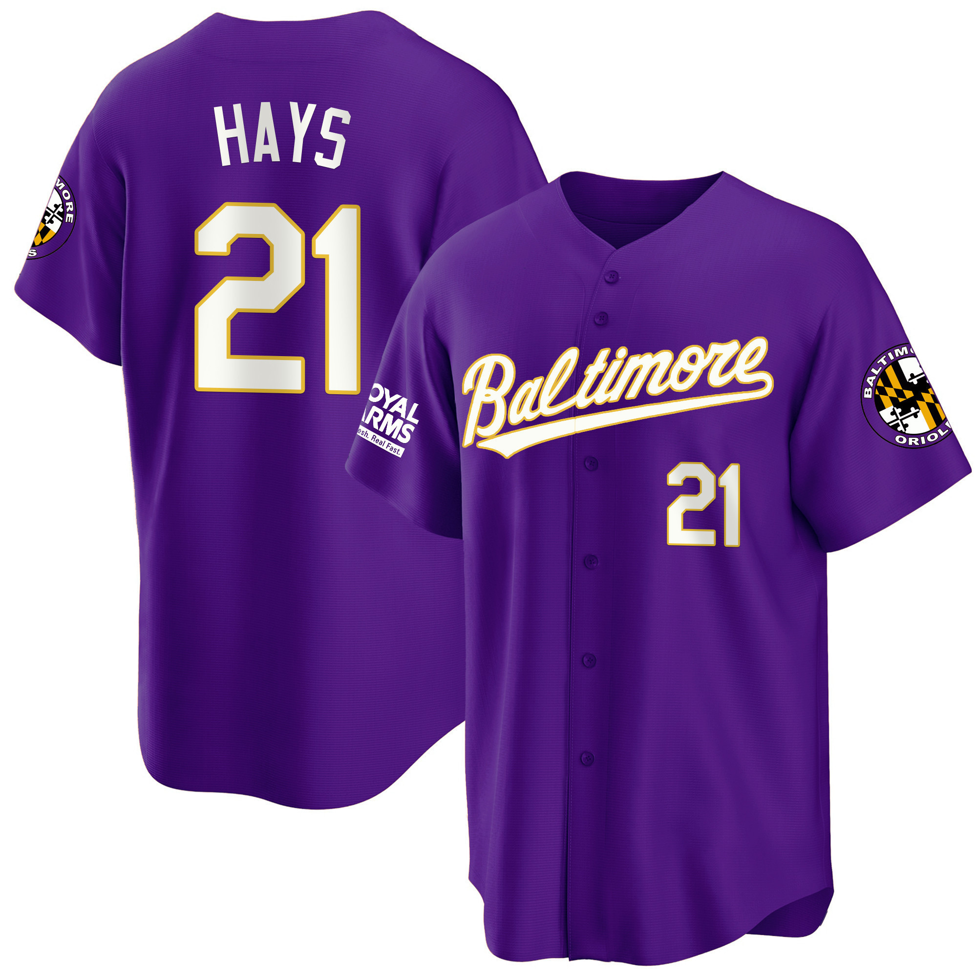 Austin Hays Men’s Baltimore Orioles 2023 Gold Cool Purple Jersey - All Stitched