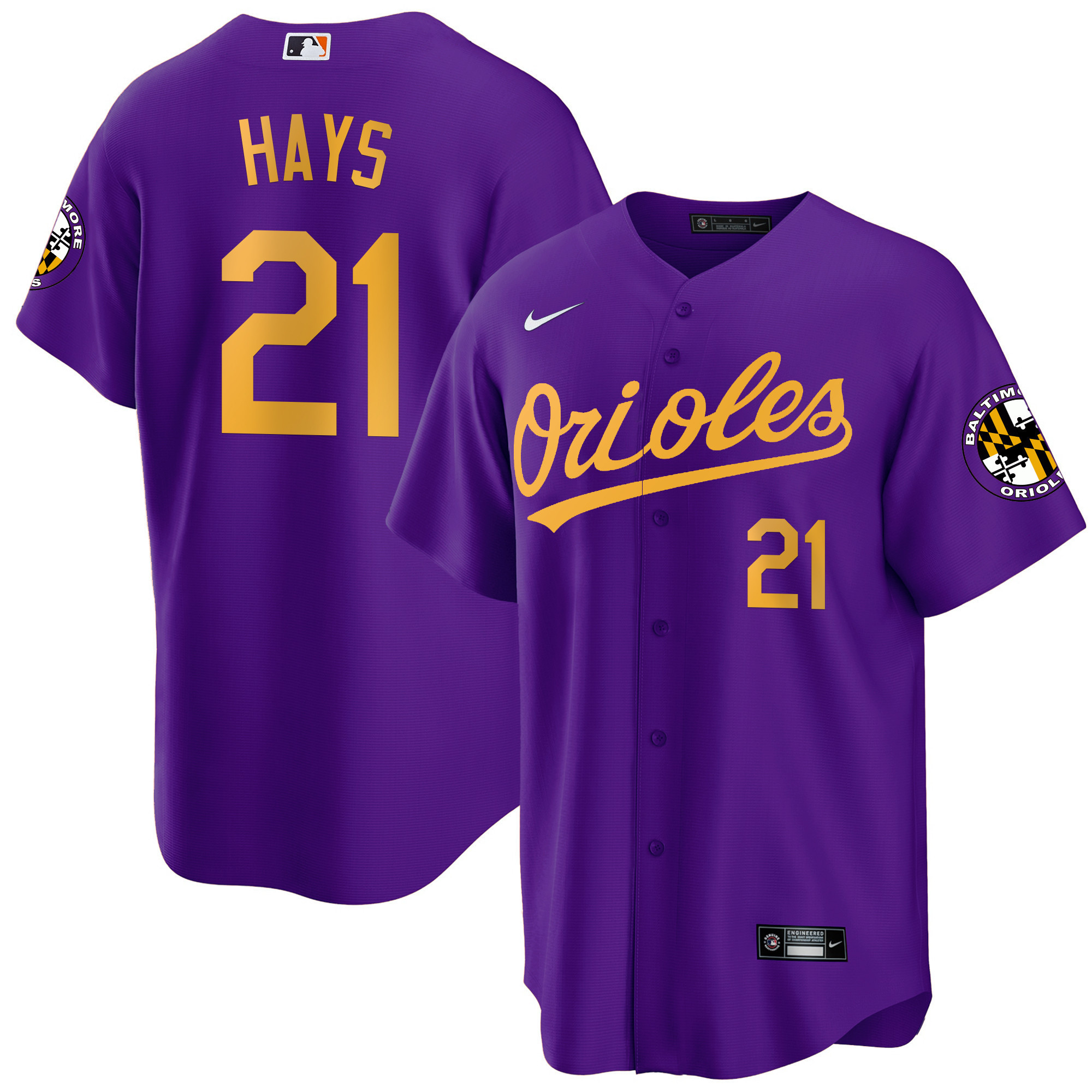 Austin Hays Men’s Baltimore Orioles 2023 Special Gold Cool Purple Gold Jersey - All Stitched