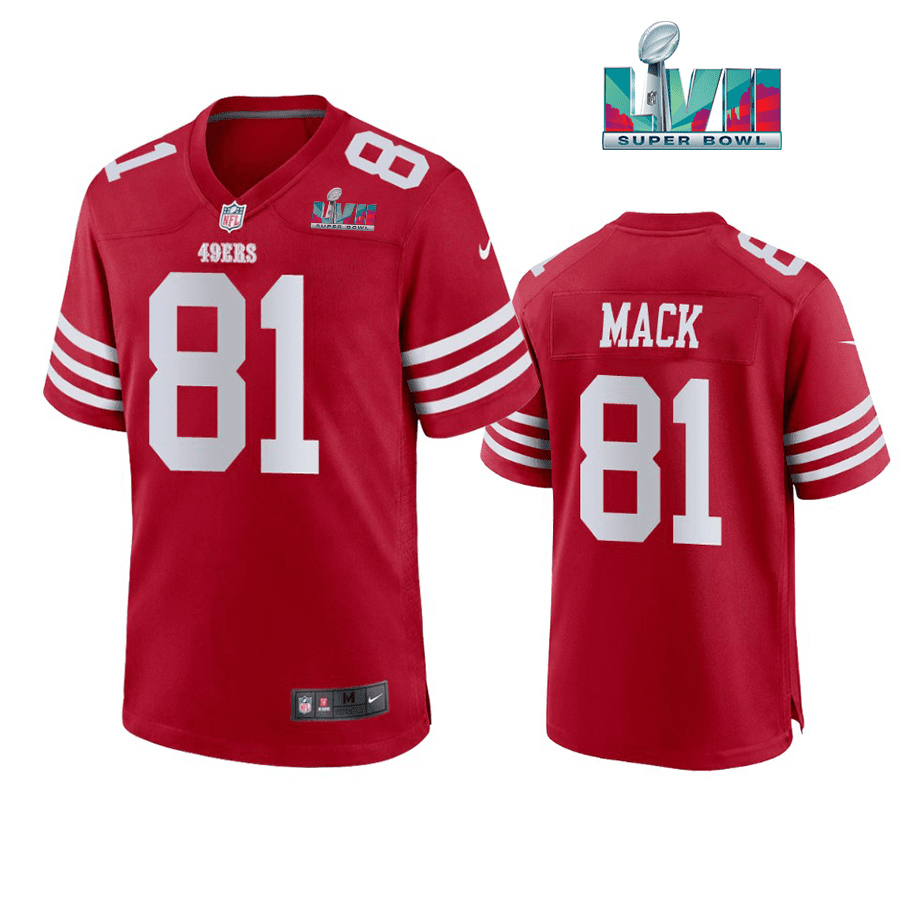 Austin Mack 81 San Francisco 49Ers Super Bowl LVII Men Game Stitched Jersey- Scarlet
