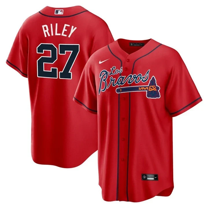 Austin Riley Atlanta Braves Los Bravos Red Cool Base Jersey - All Stitched